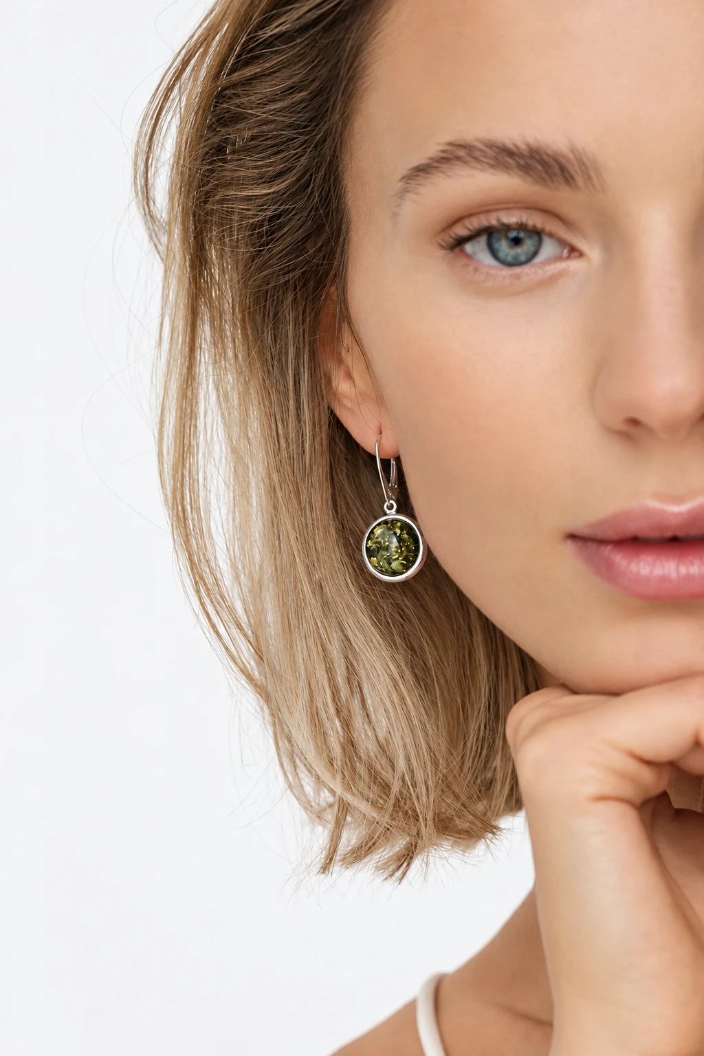 Luna earrings in silver with green amber, Silver, Amber, Amber earrings
