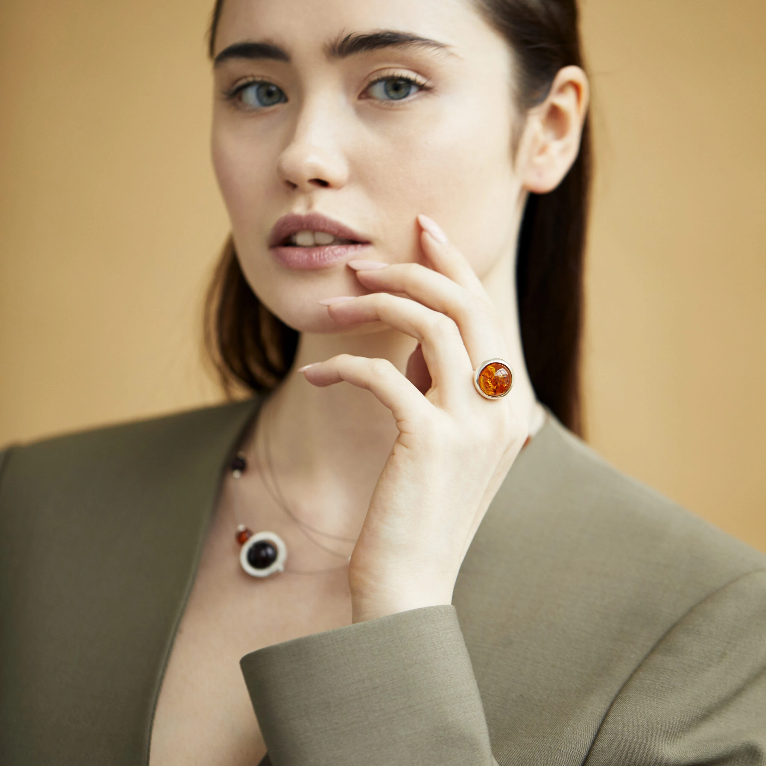 Thumbnail of Luna ring in silver with amber