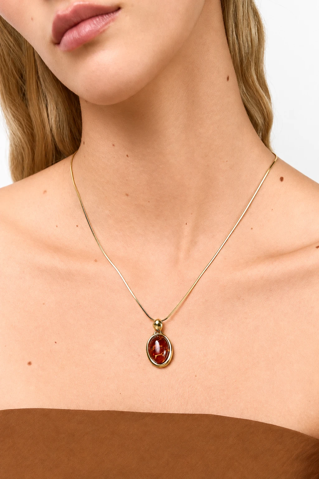 Marie necklace in gold with amber, Gold-plated, Amber, Amber necklaces
