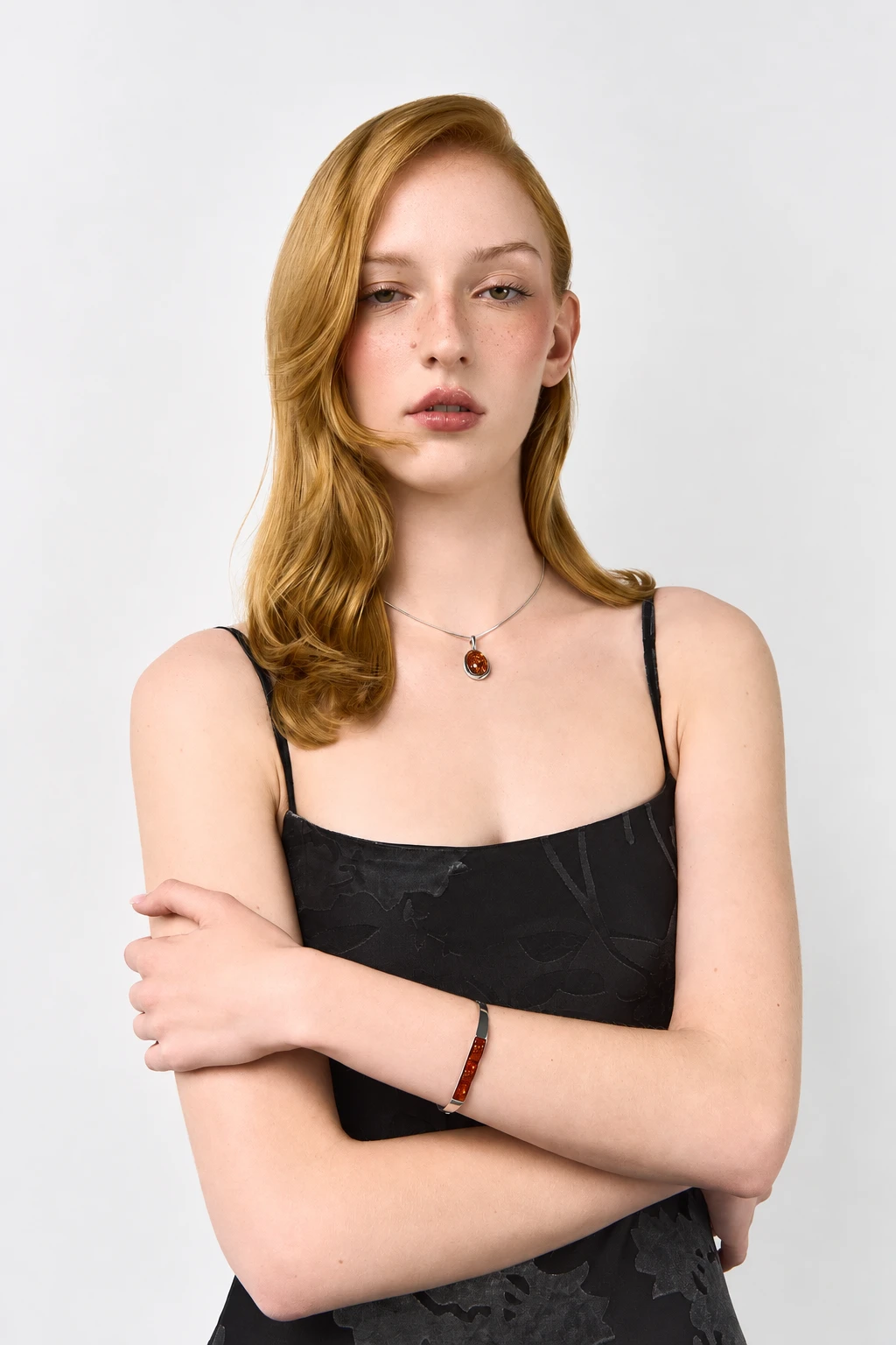 Marie necklace in silver with amber, Silver, Amber, Amber necklaces