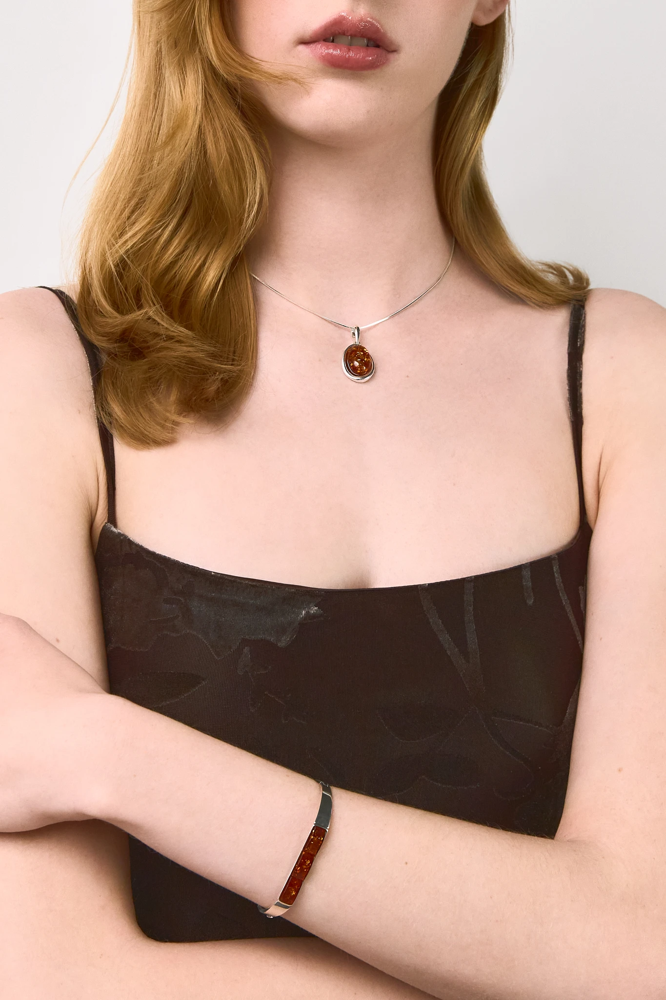 Thumbnail of Marie necklace in silver with amber