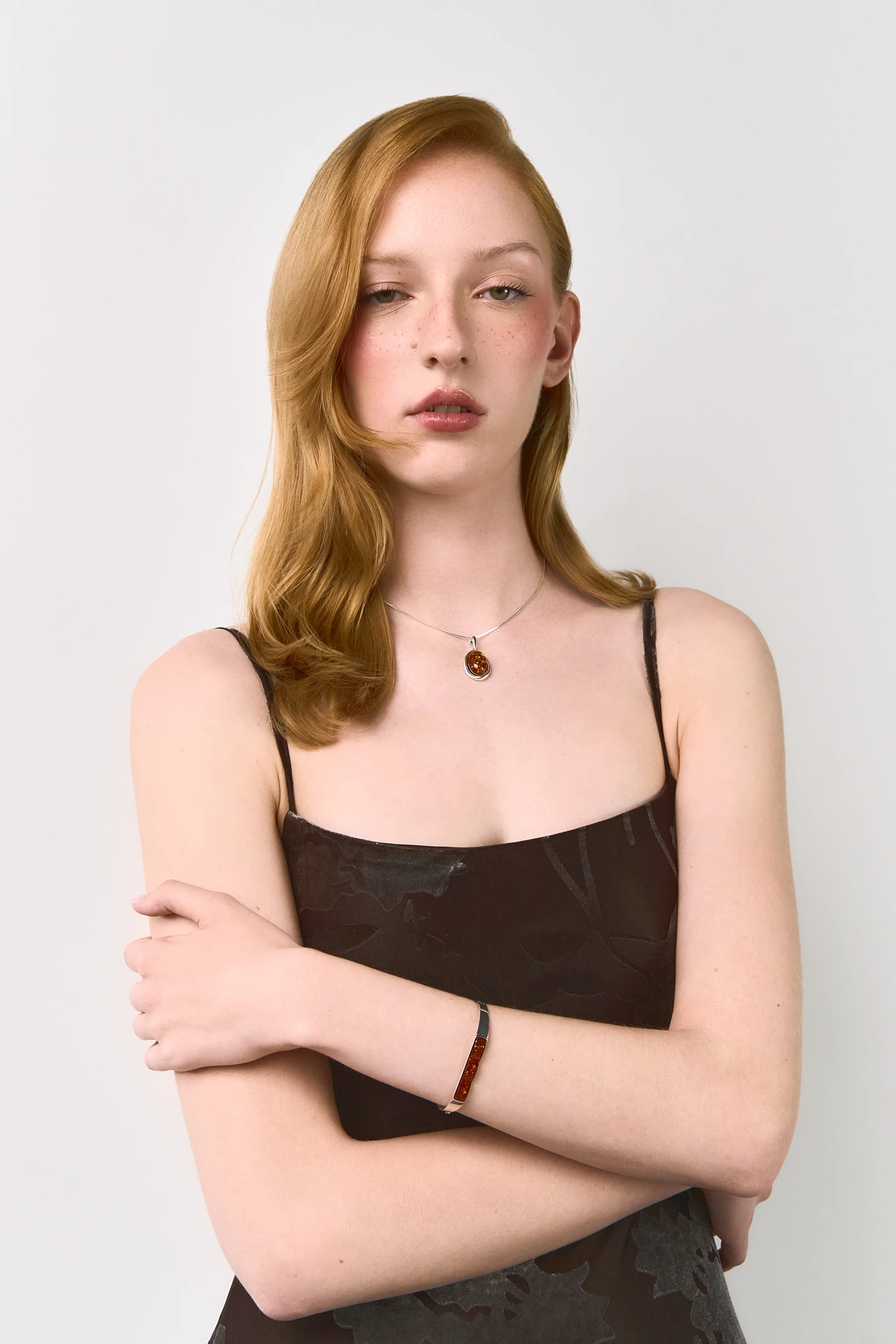 Thumbnail of Marie necklace in silver with amber