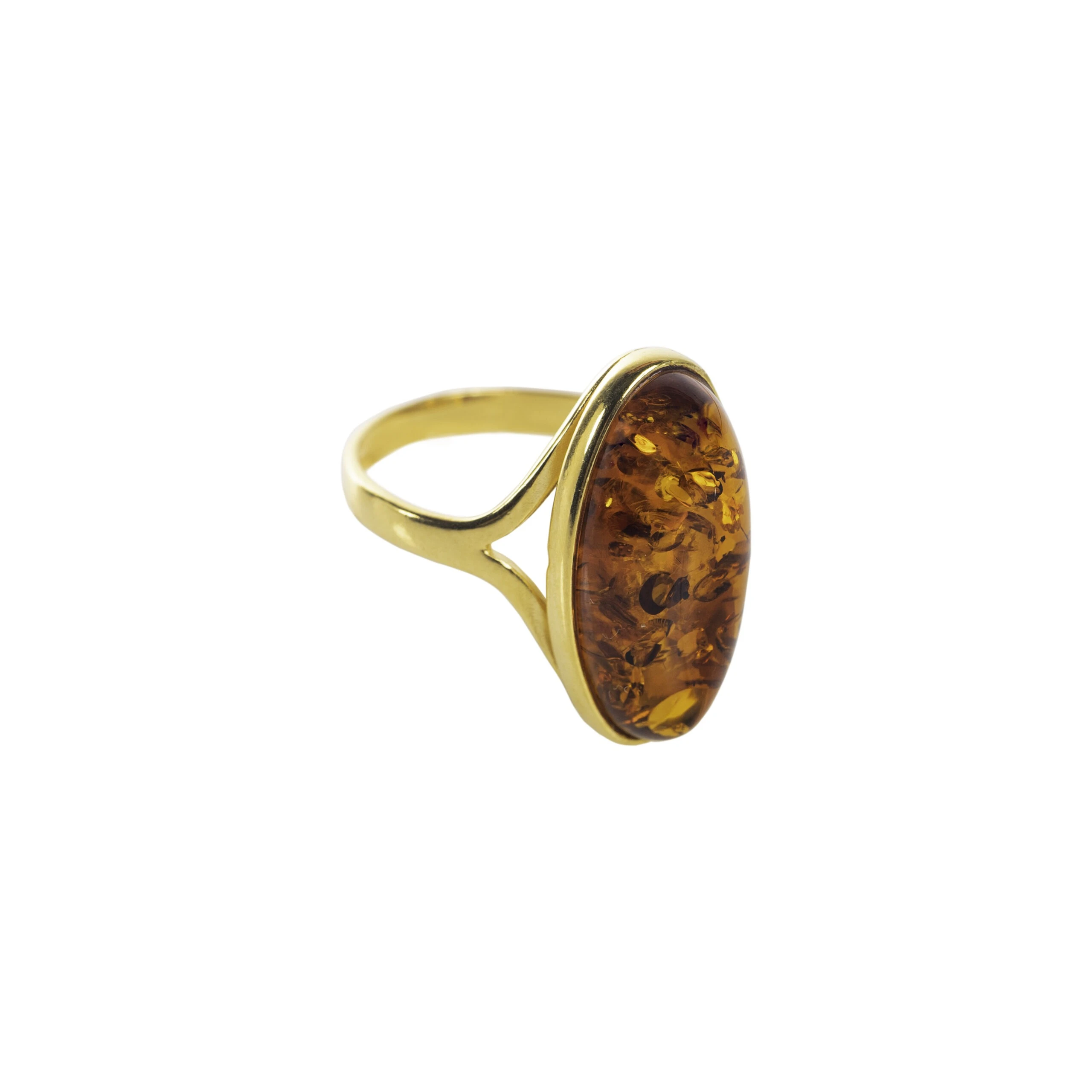 Mia gold ring with cognac amber