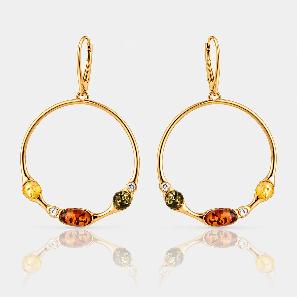 Michelle earrings with amber, Gold-plated, Amber, Amber earrings