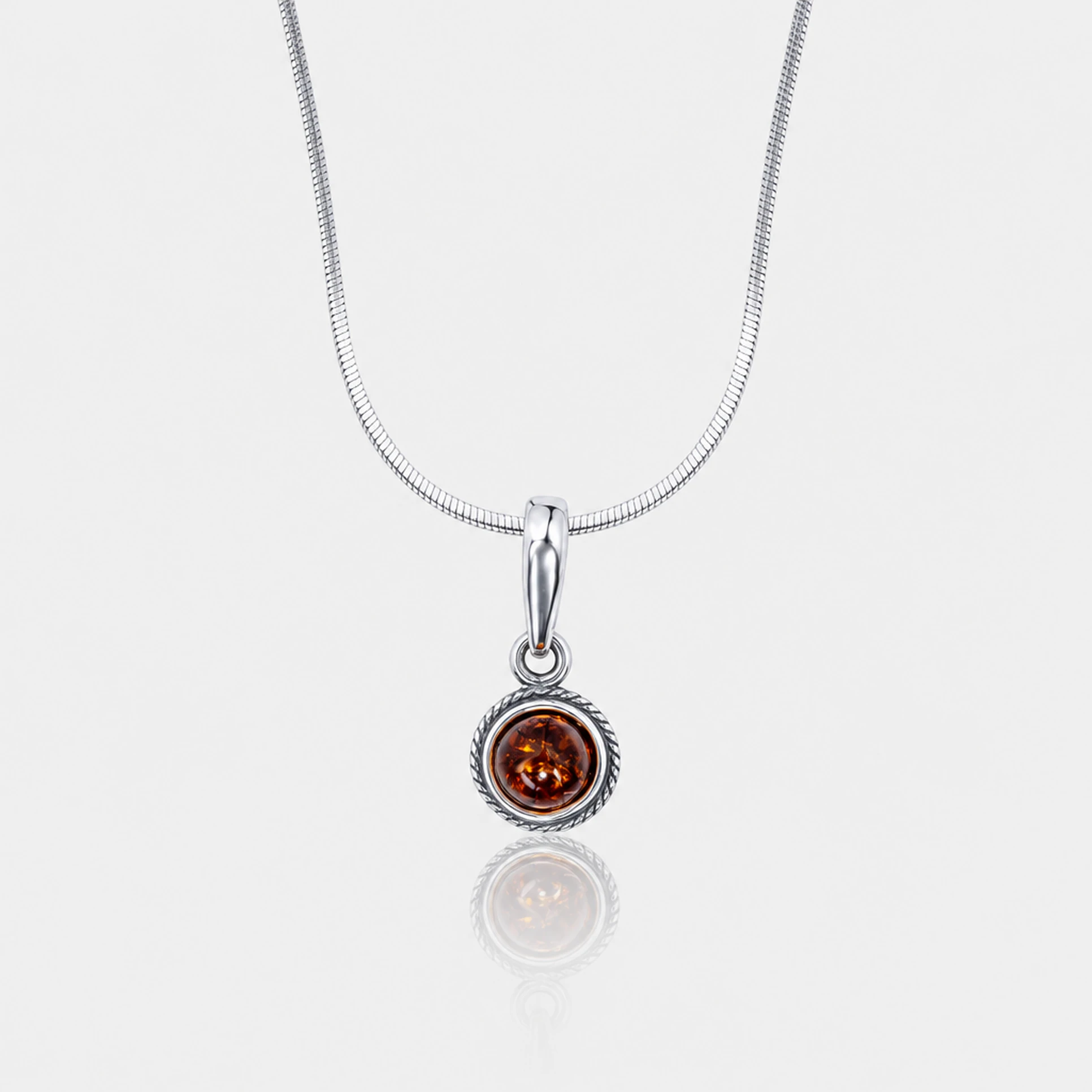 Mini necklace in silver with amber, Silver, Amber, Amber necklaces