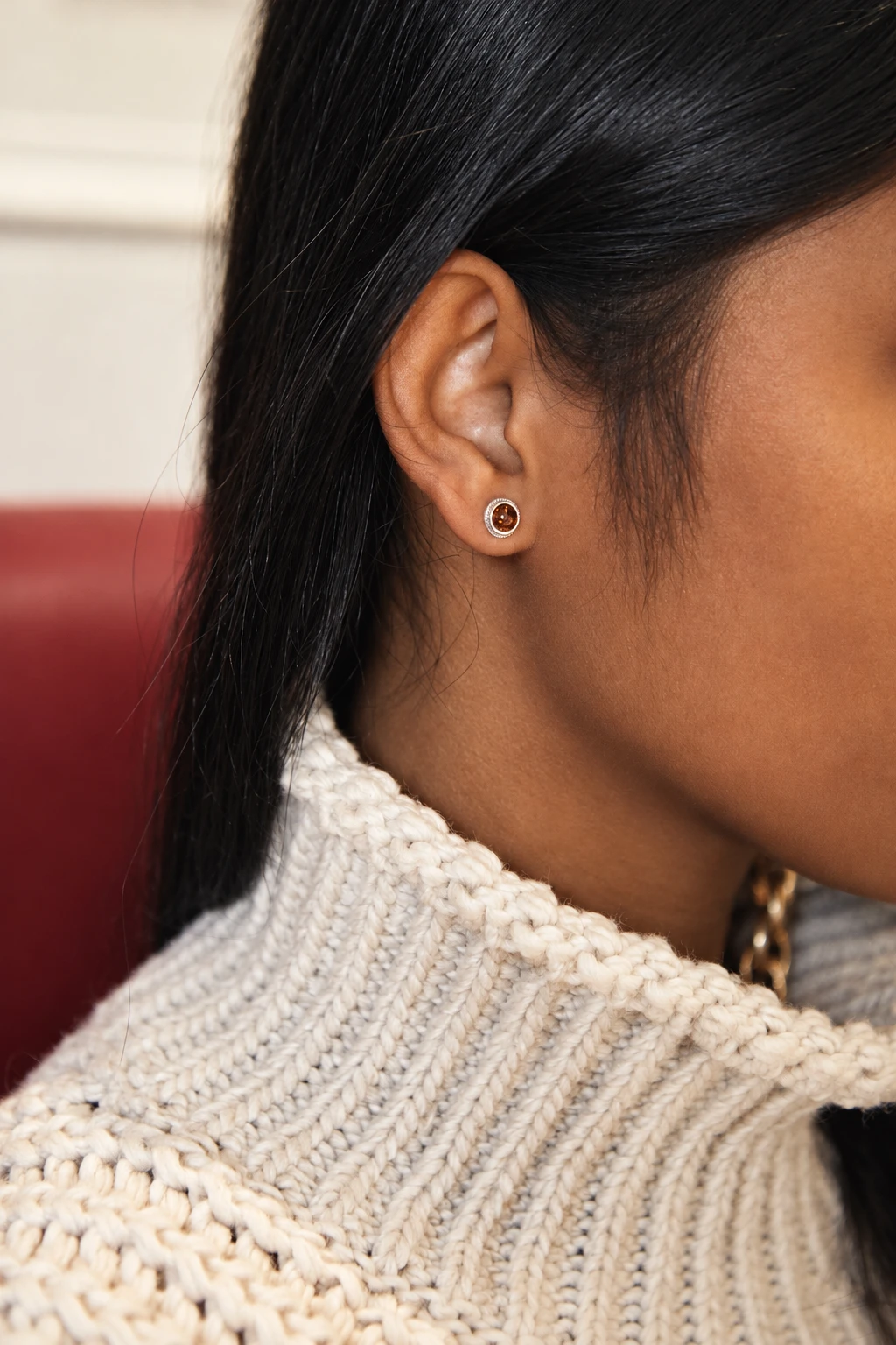 Mini studs in silver with amber, Silver, Amber, Amber earrings