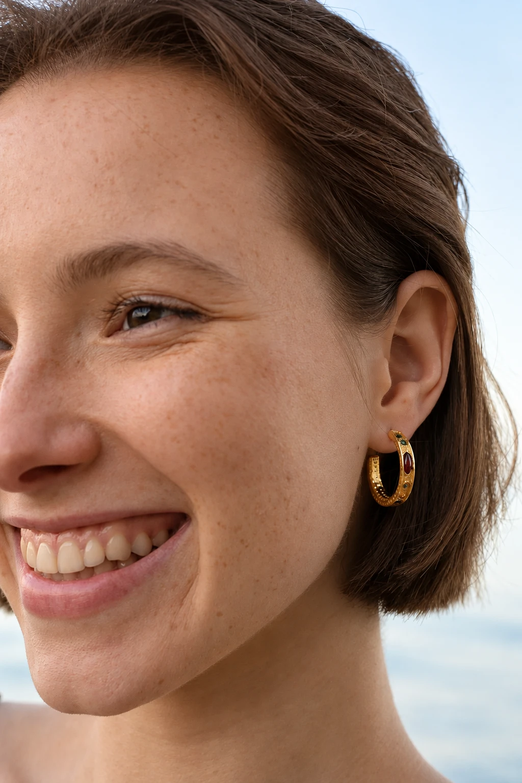 Naomi hoop earrings, Gold-plated, Amber, Amber earrings