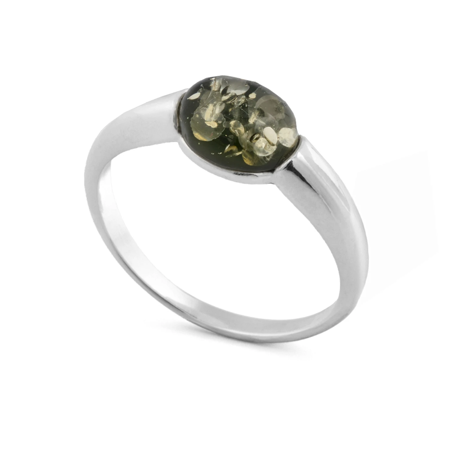 Thumbnail of Nora silver ring with green amber