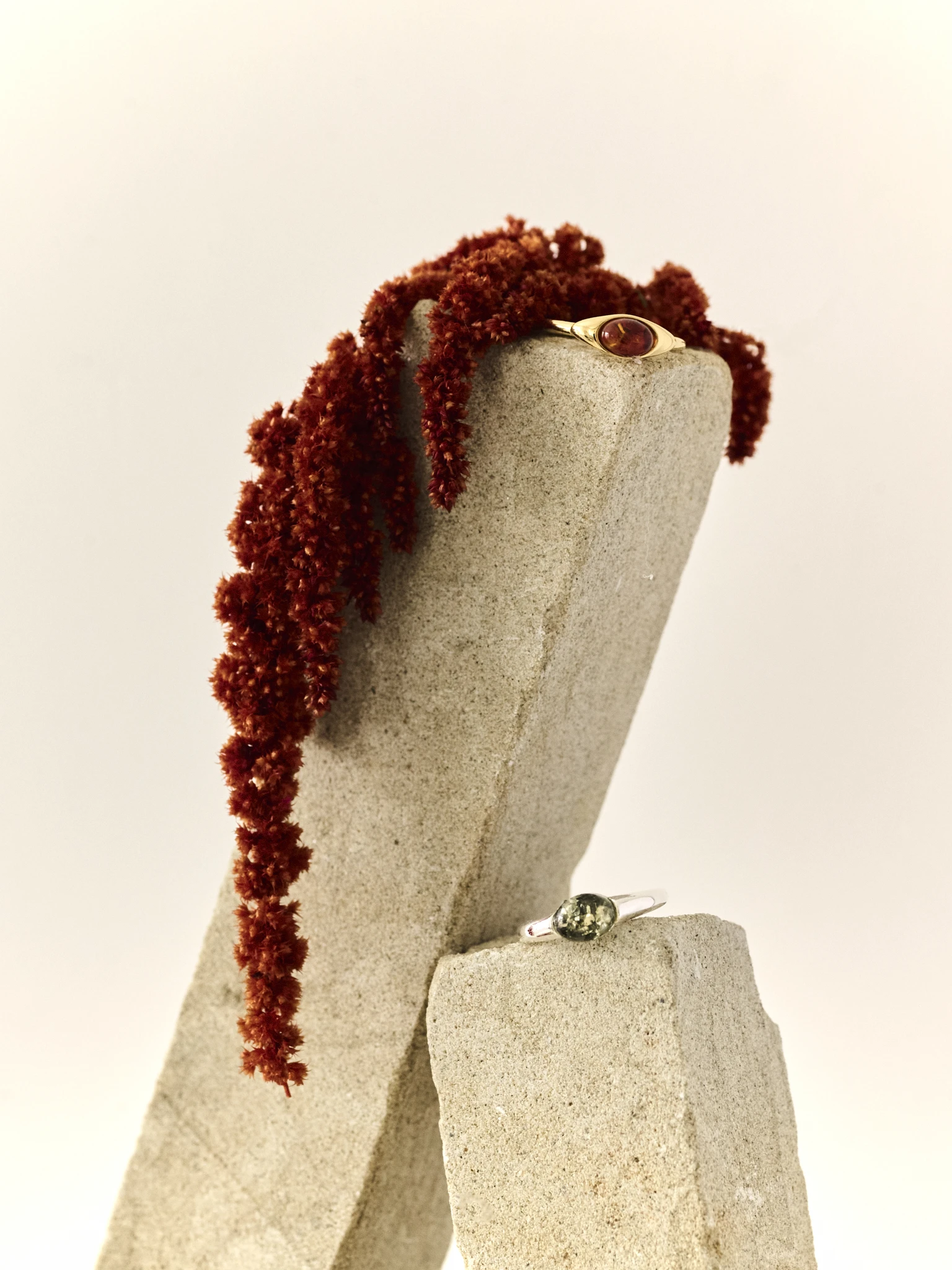 Thumbnail of Nora silver ring with green amber