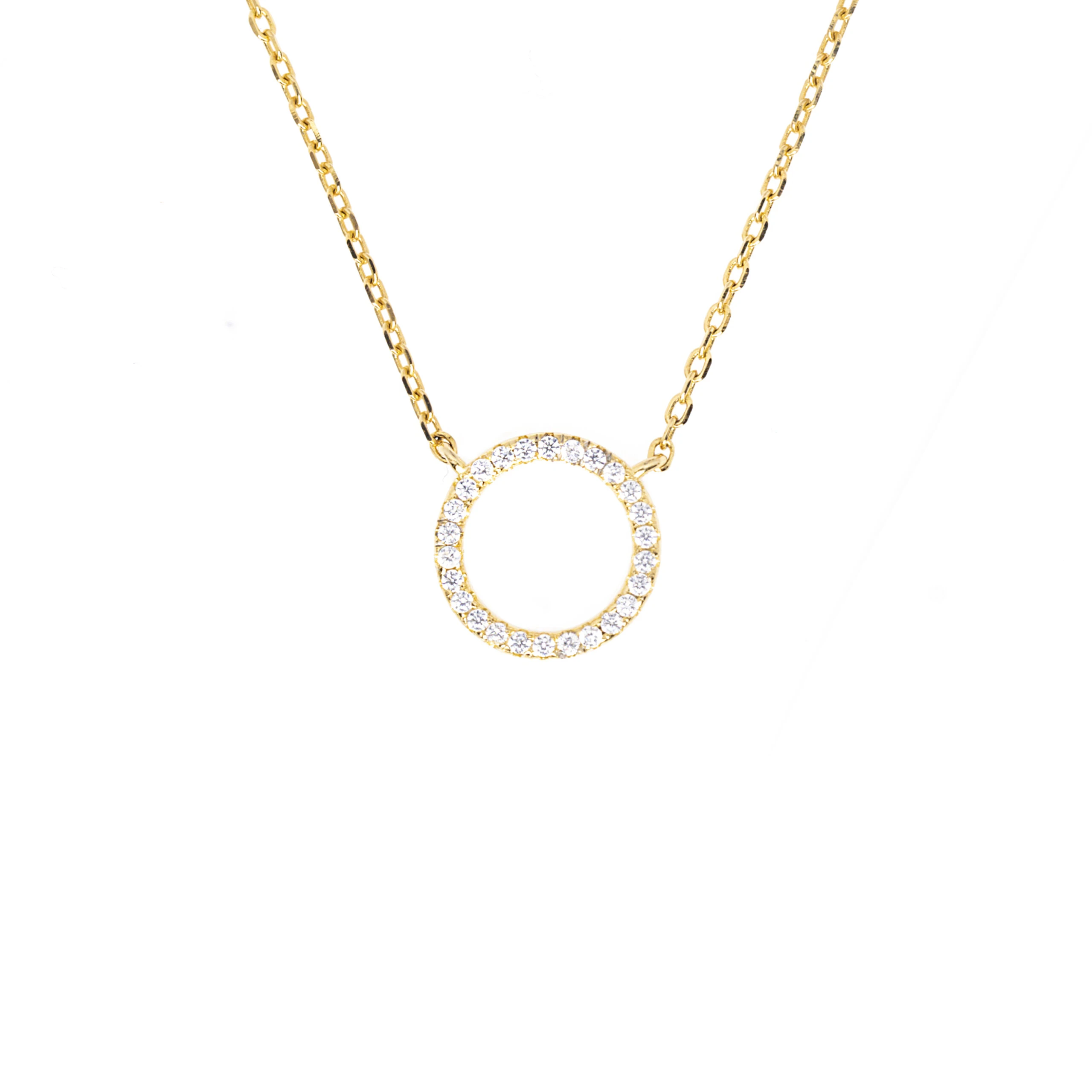 Pave circle gold necklace