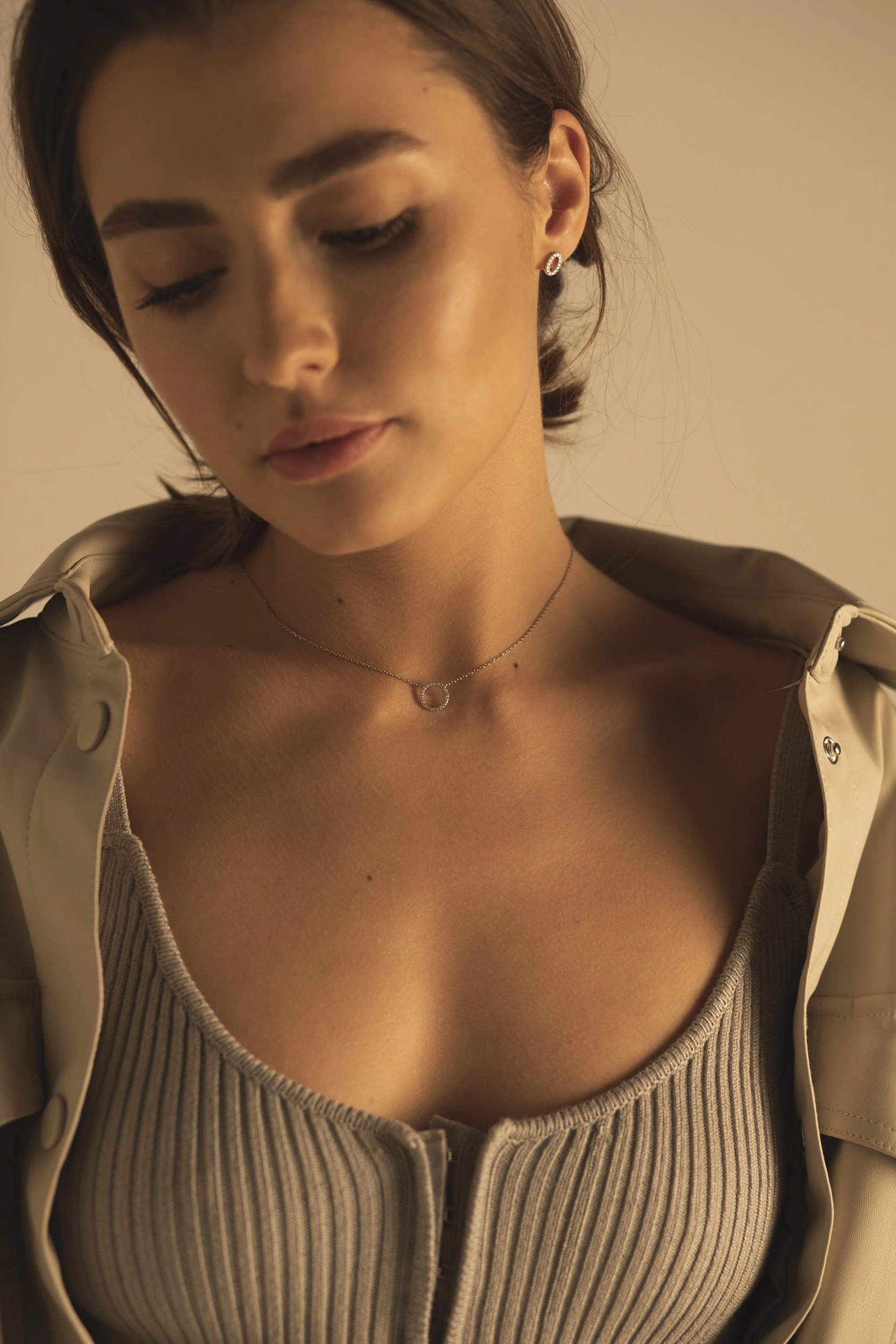 Thumbnail of Pave circle silver necklace