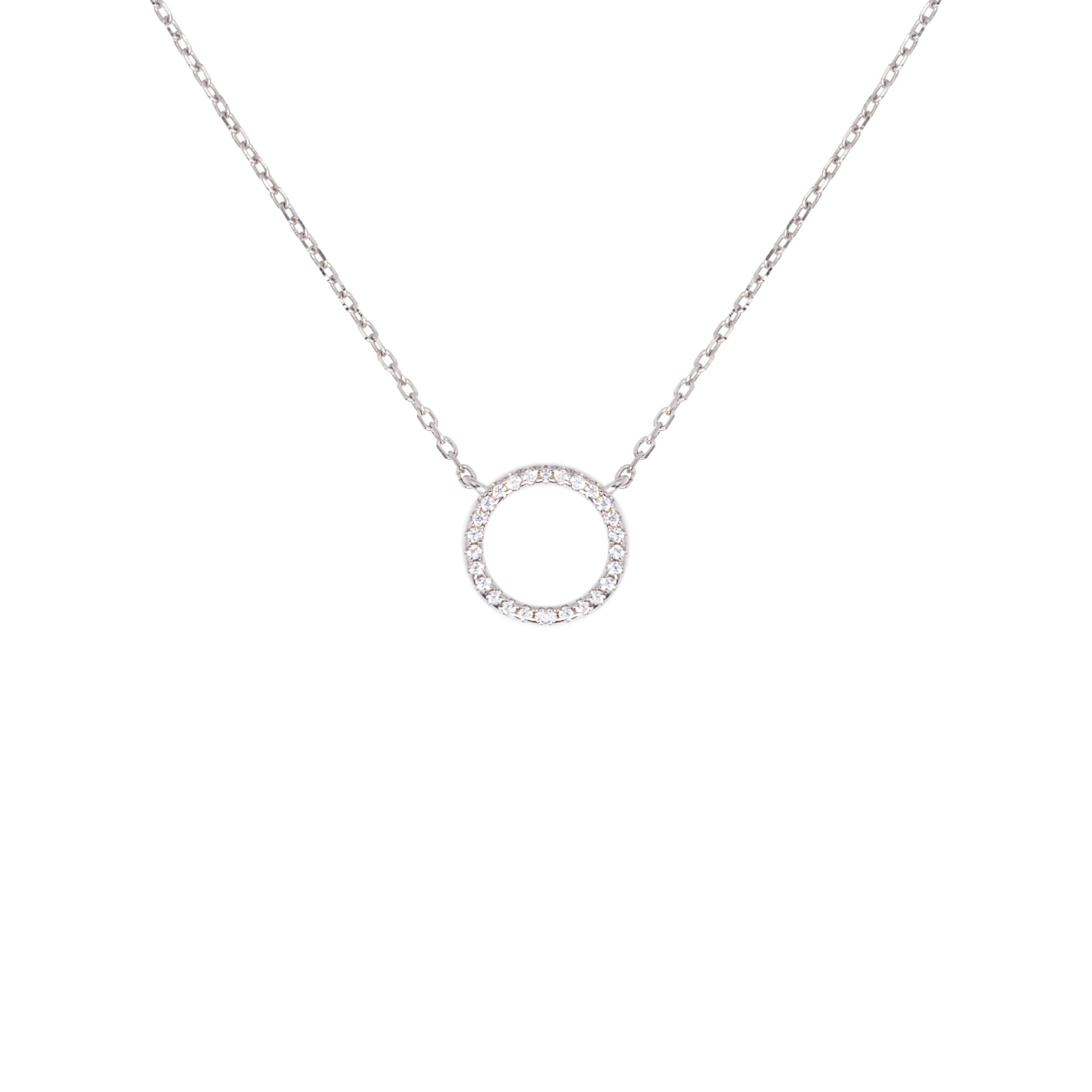 Pave circle silver necklace