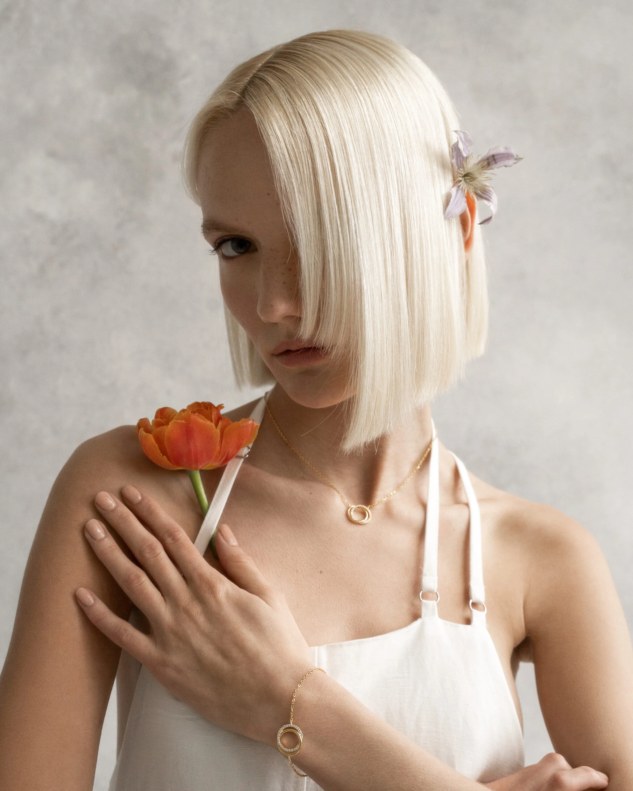 Thumbnail of Pave duo circle gold necklace