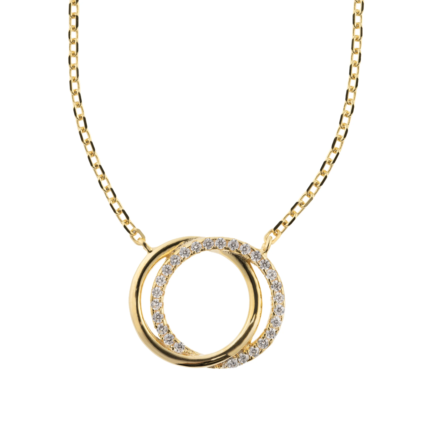 Pave duo circle gold necklace