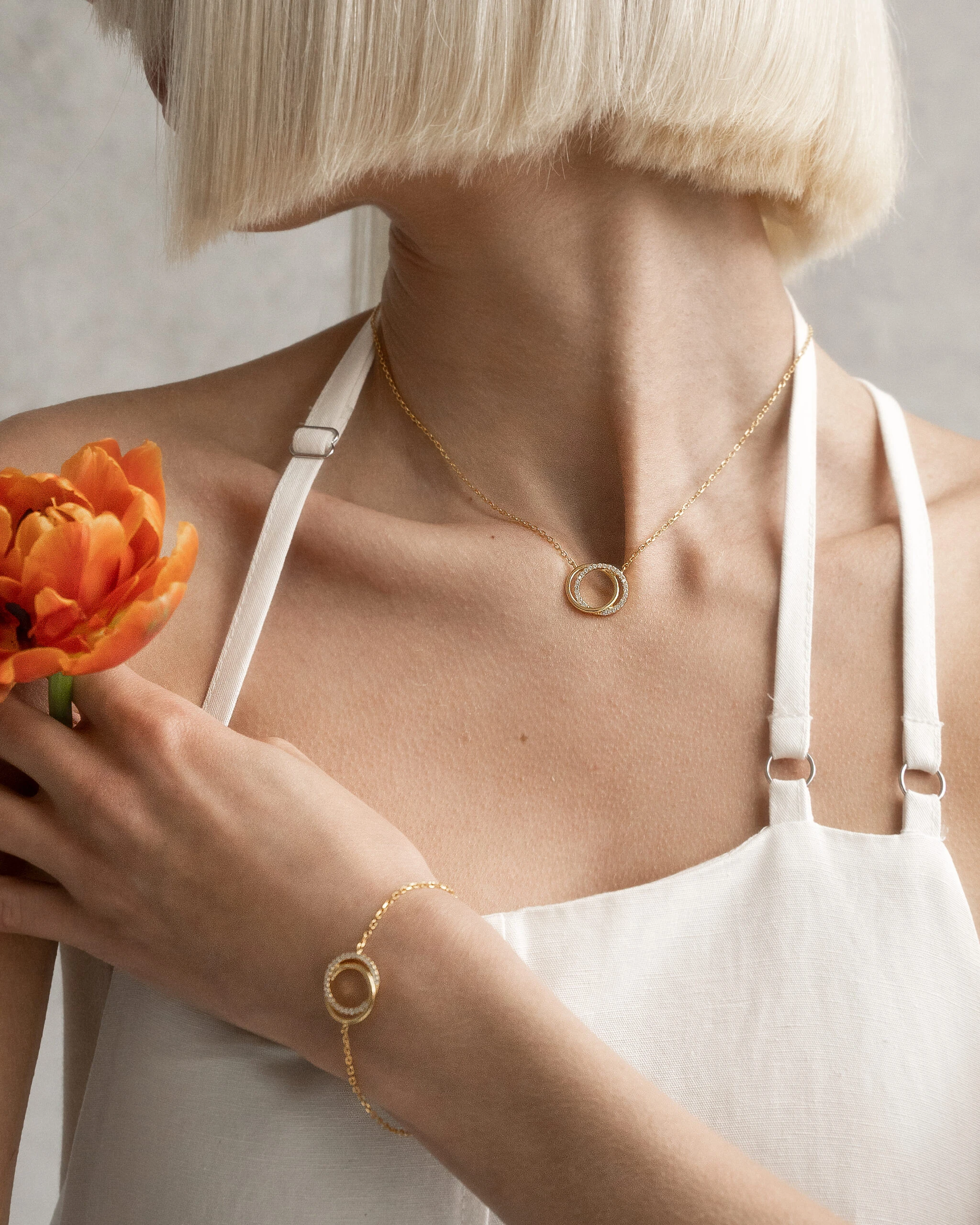 Thumbnail of Pave duo circle gold necklace