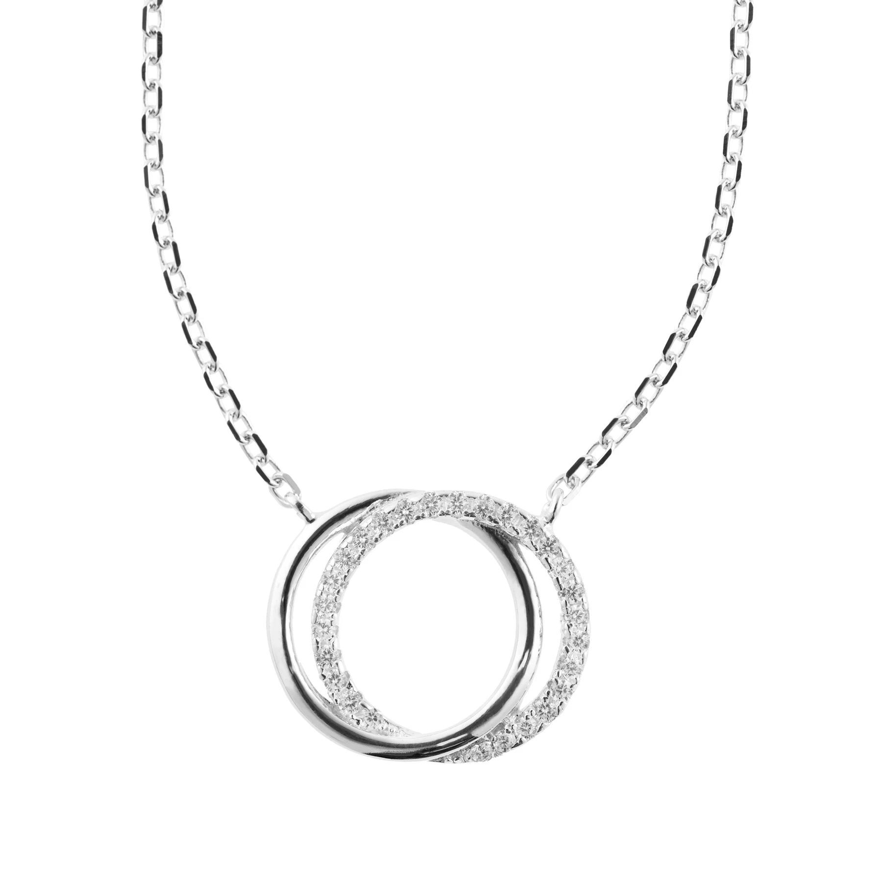 Thumbnail of Pave duo circle silver necklace