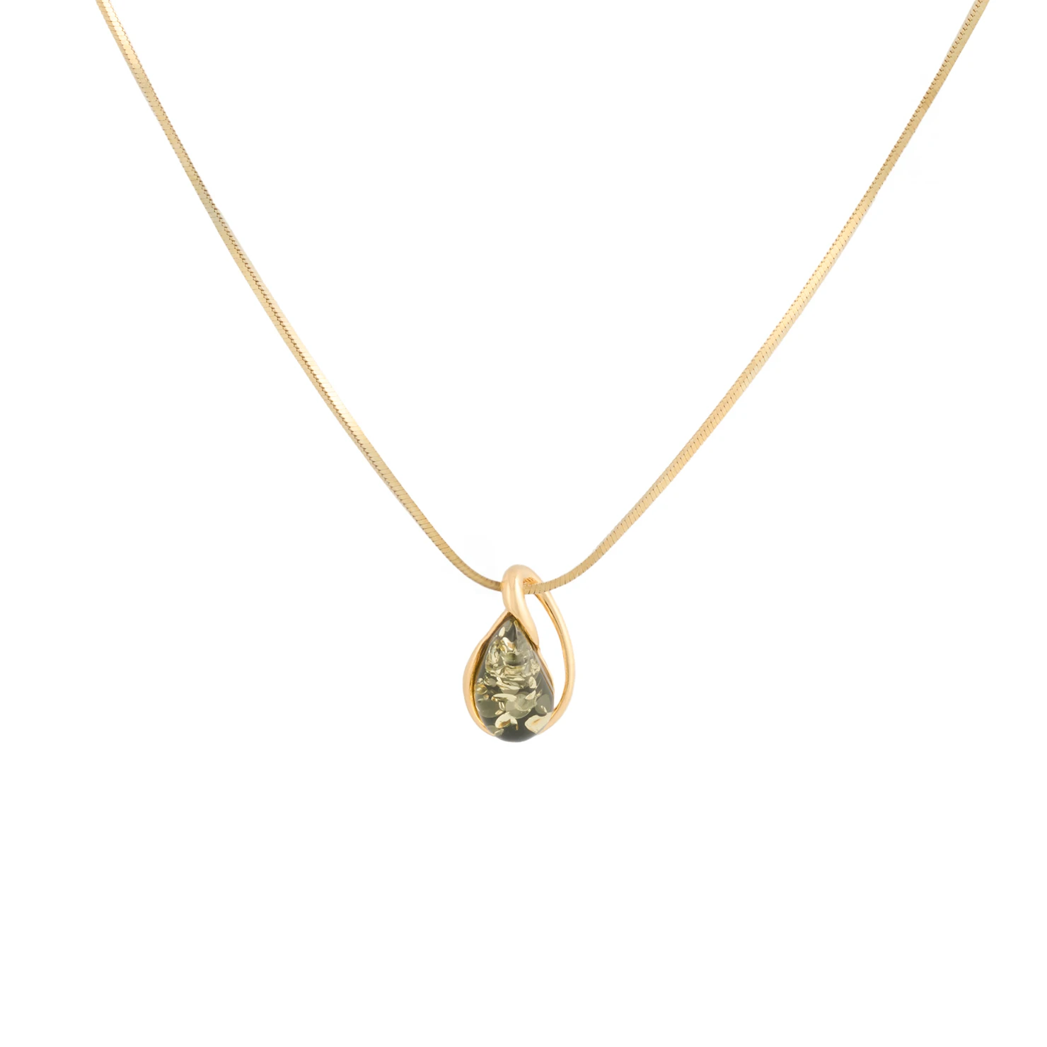 Petite necklace in gold with green amber