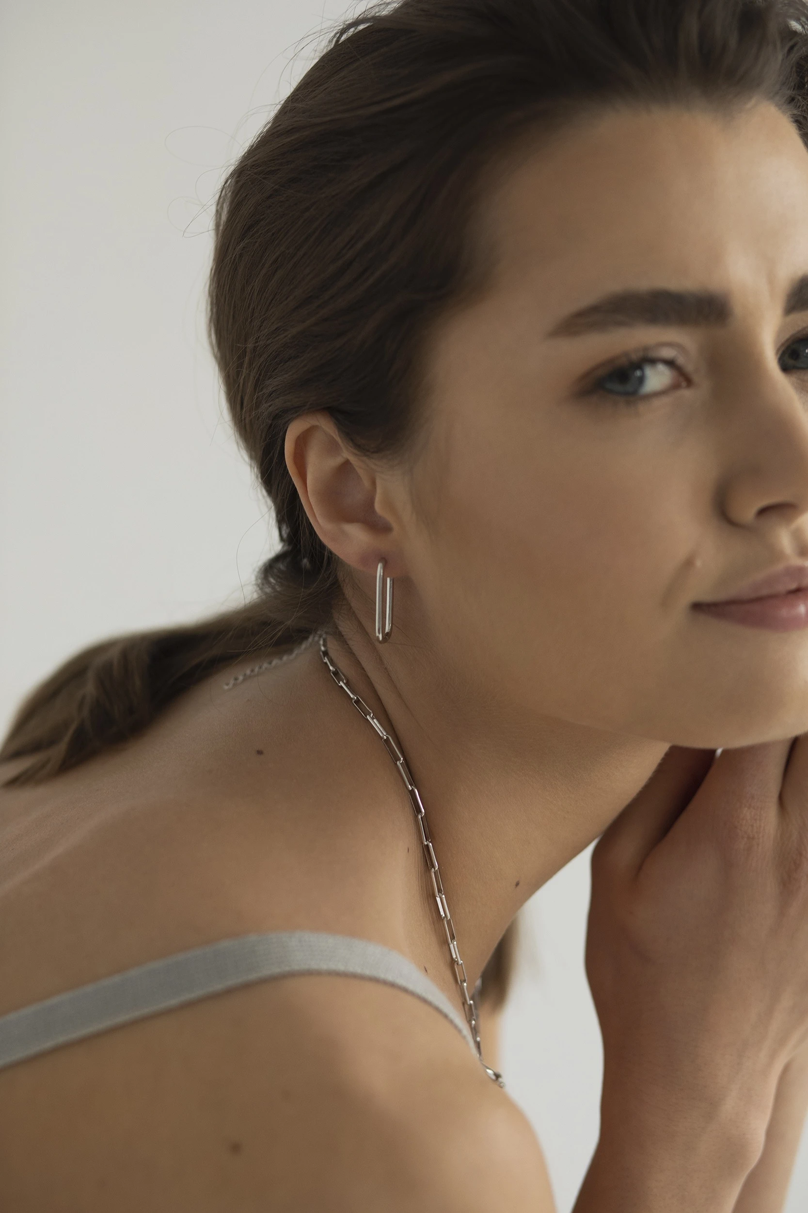 Thumbnail of Rectangular silver hoop earrings