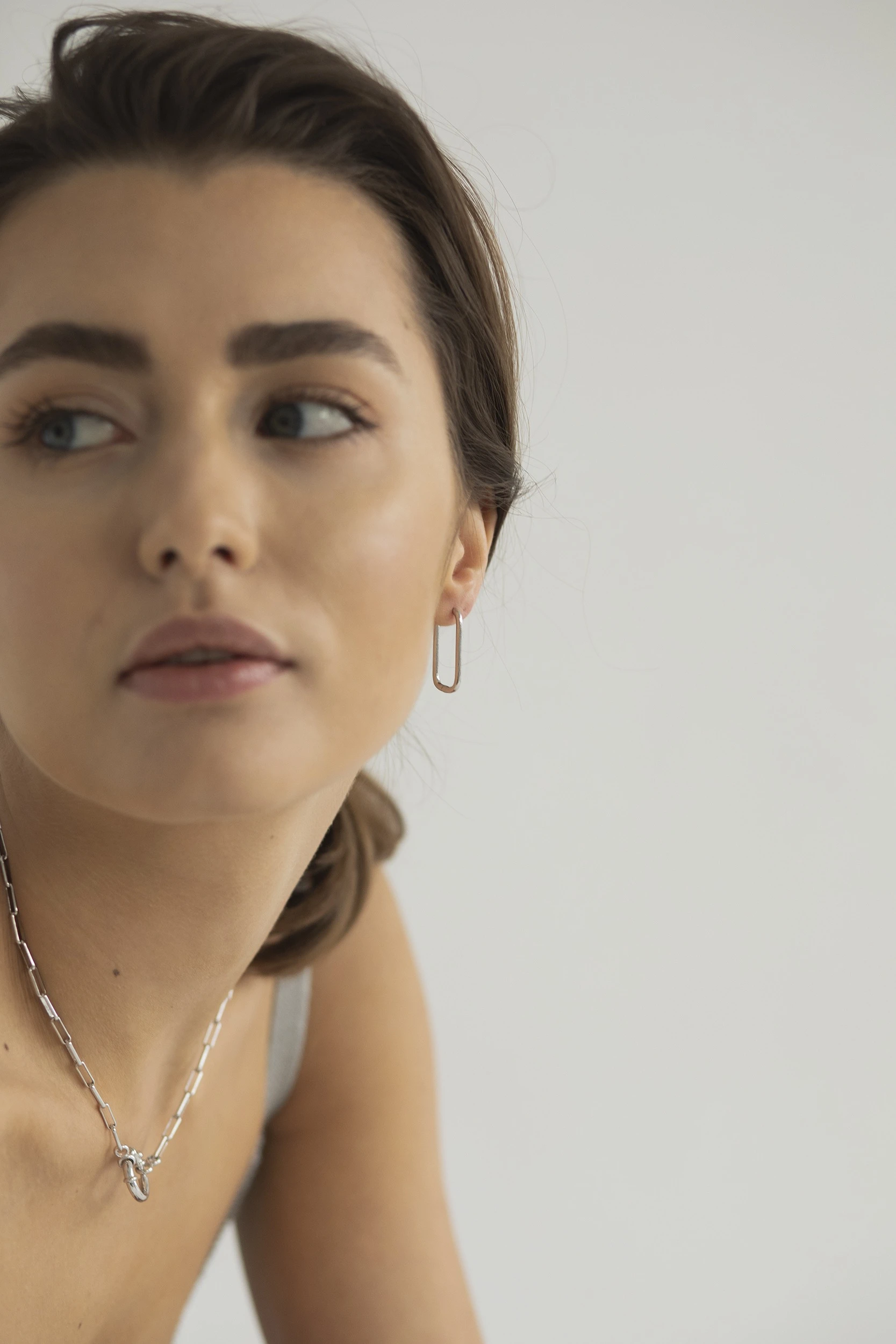 Rectangular silver hoop earrings