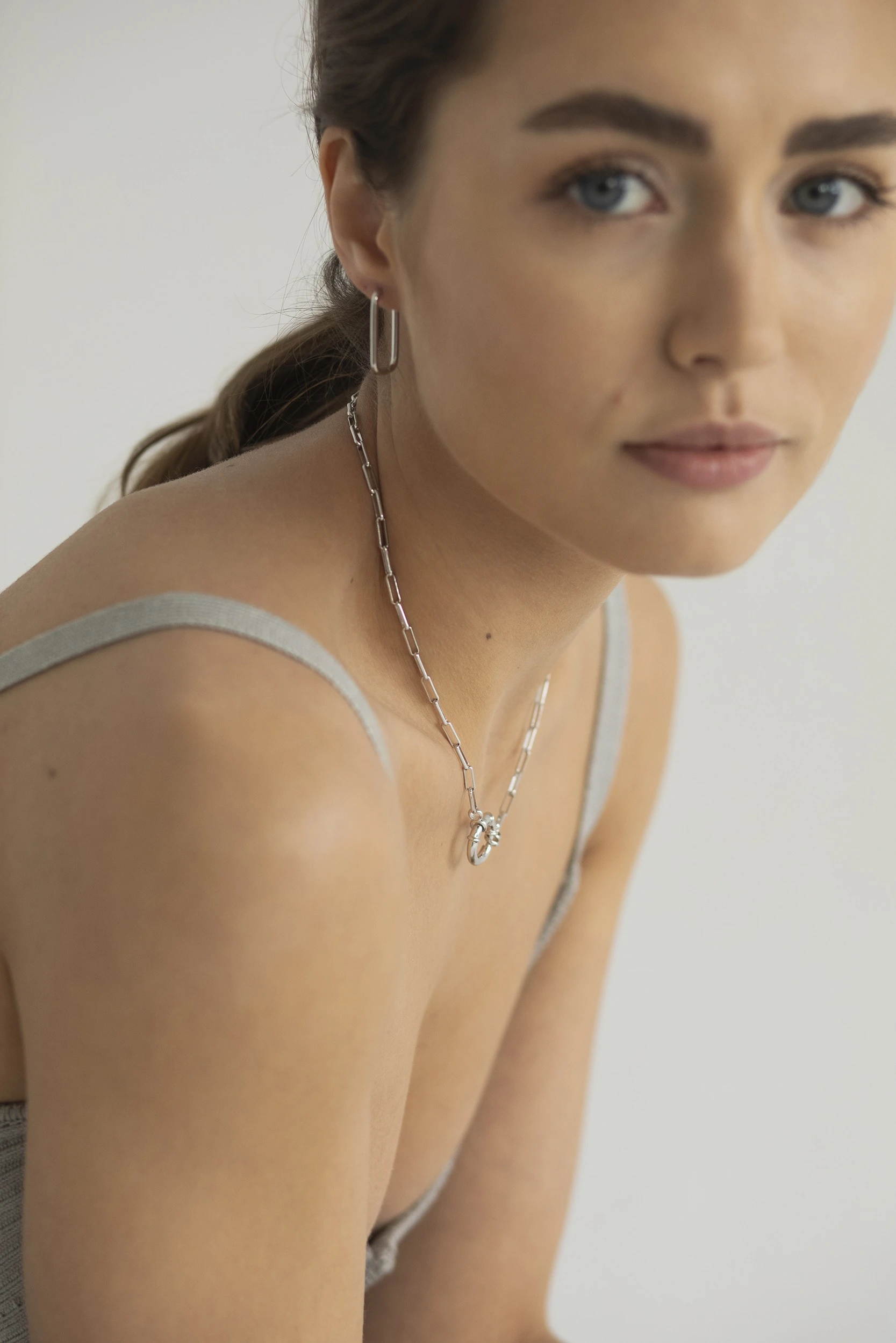 Thumbnail of Rectangular silver hoop earrings