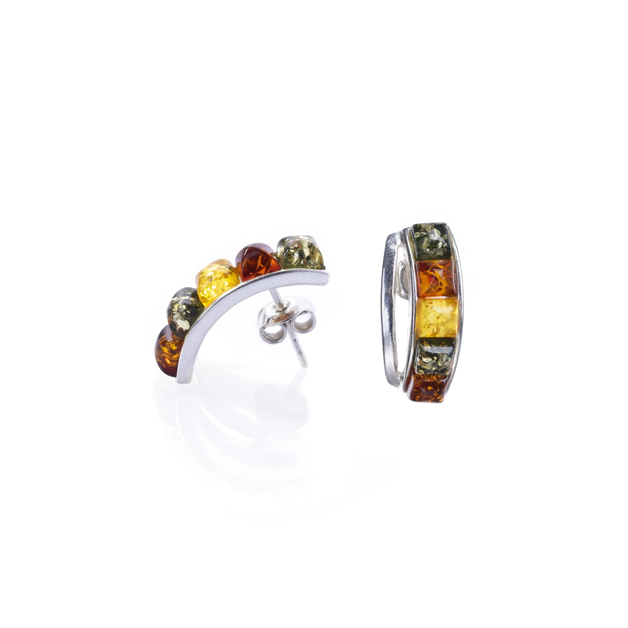 River silver earrings with Baltic amber
