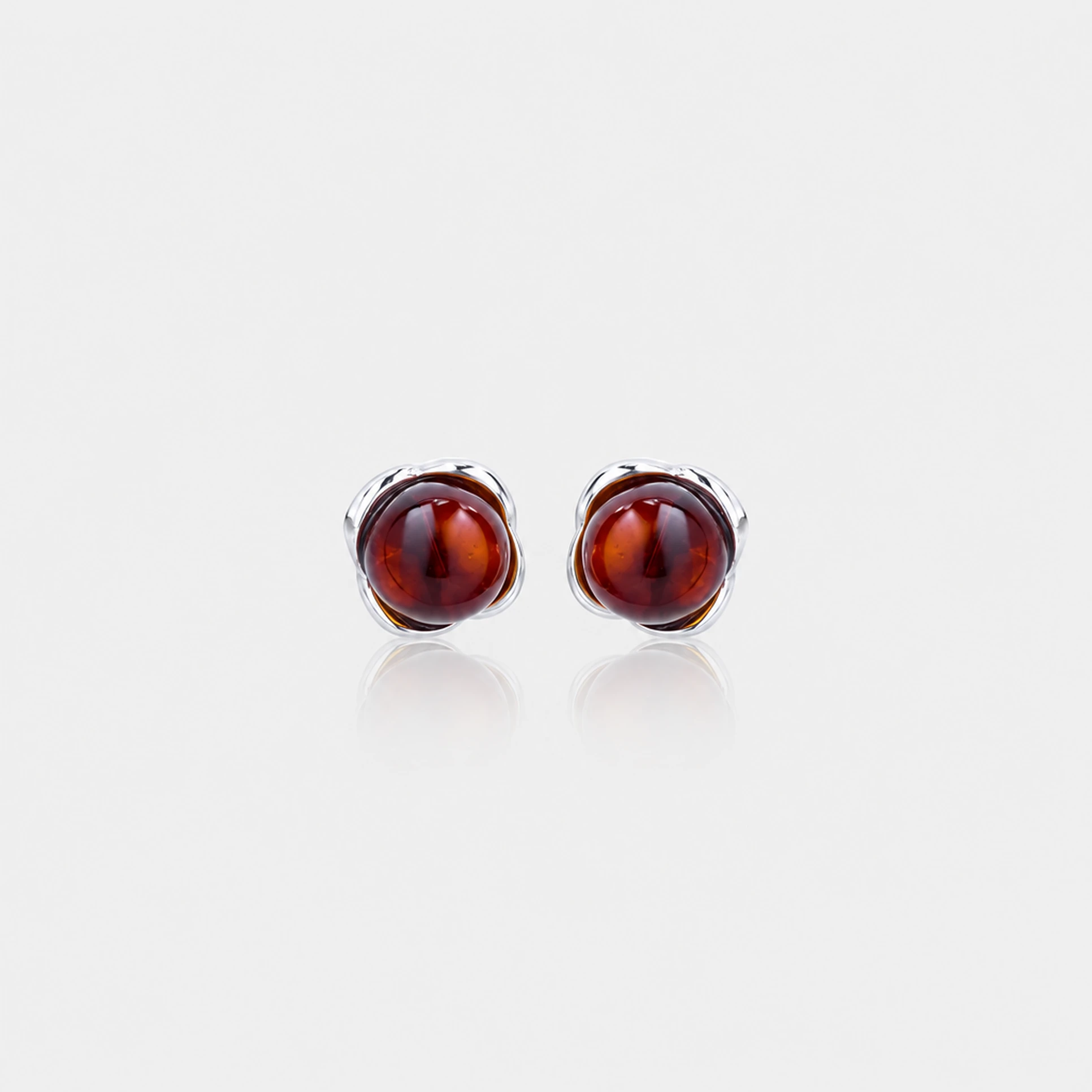 Cognac amber stud earrings, Silver, Amber, Amber earrings