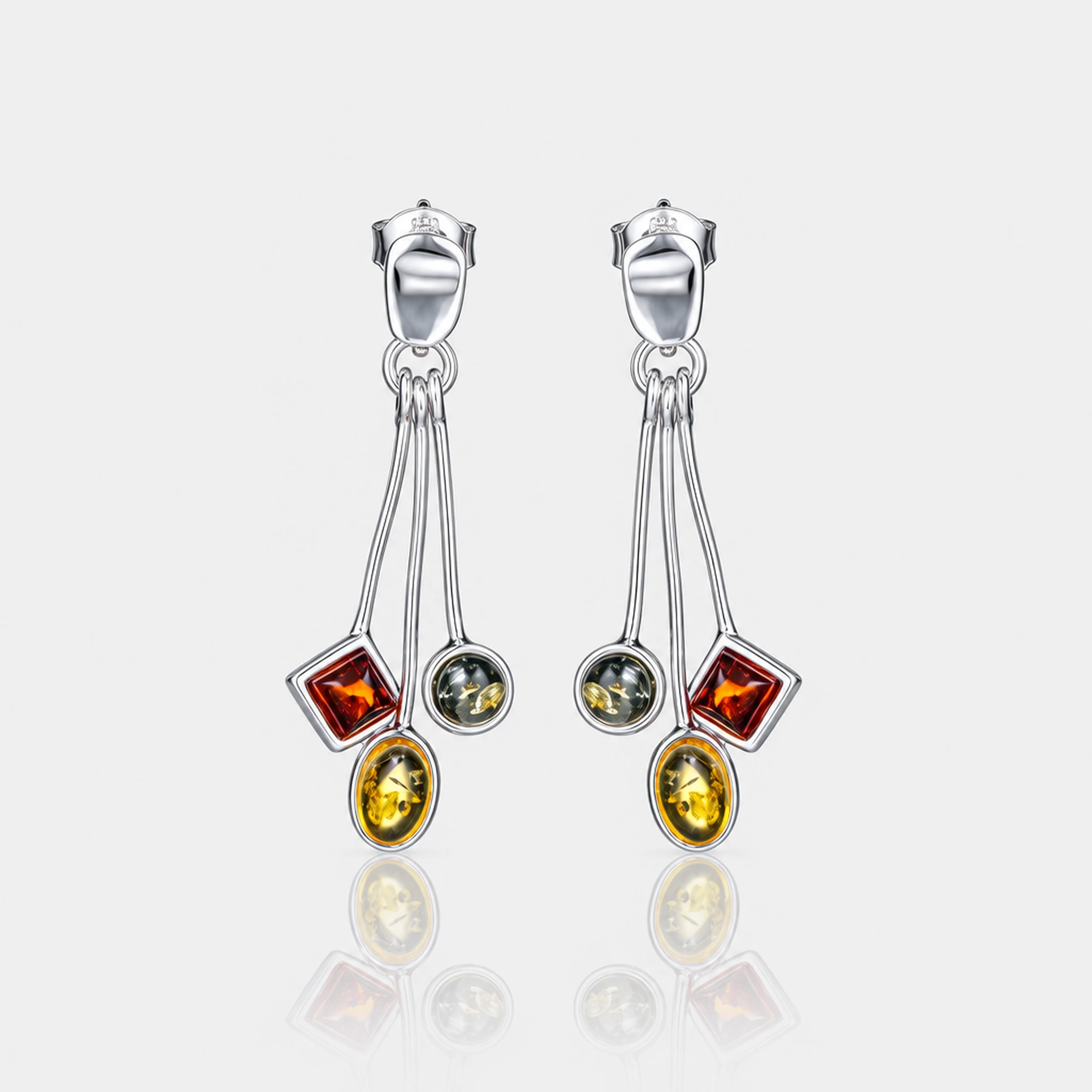 Geo earrings in silver, Silver, Amber, Amber earrings