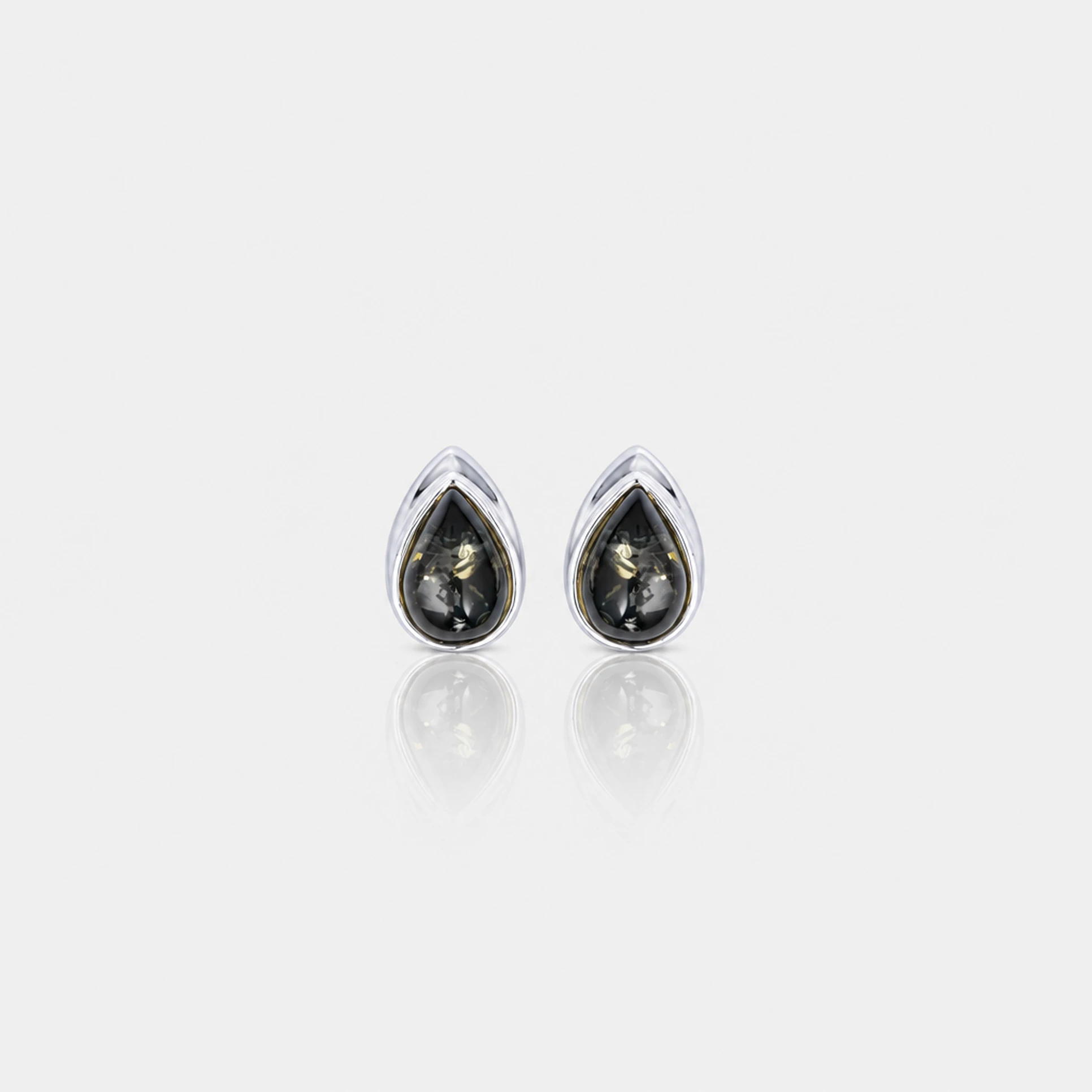 Silver stud earrings with green amber, Silver, Amber, Amber earrings