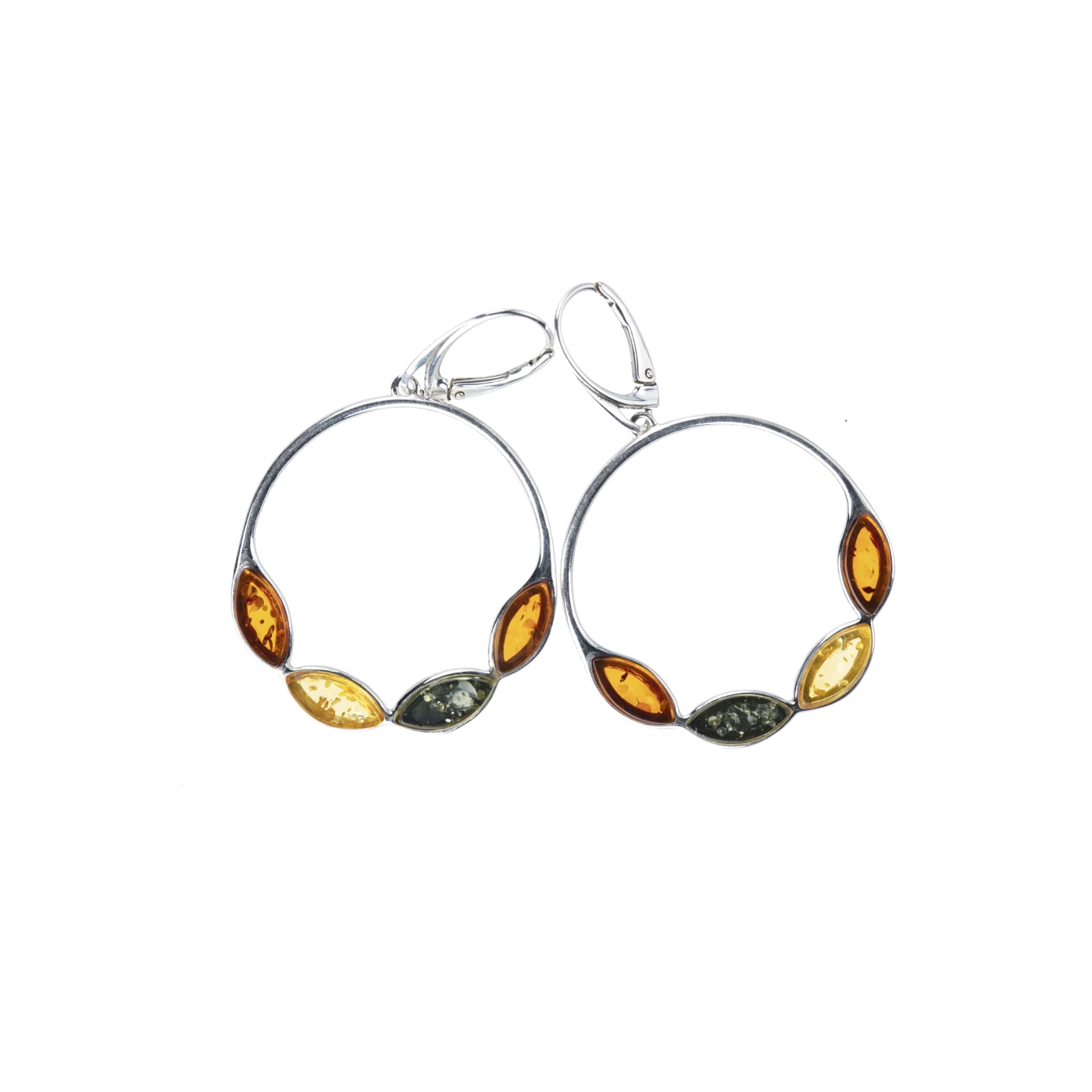 Thumbnail of Silver hanging earrings with multi-coloured amber