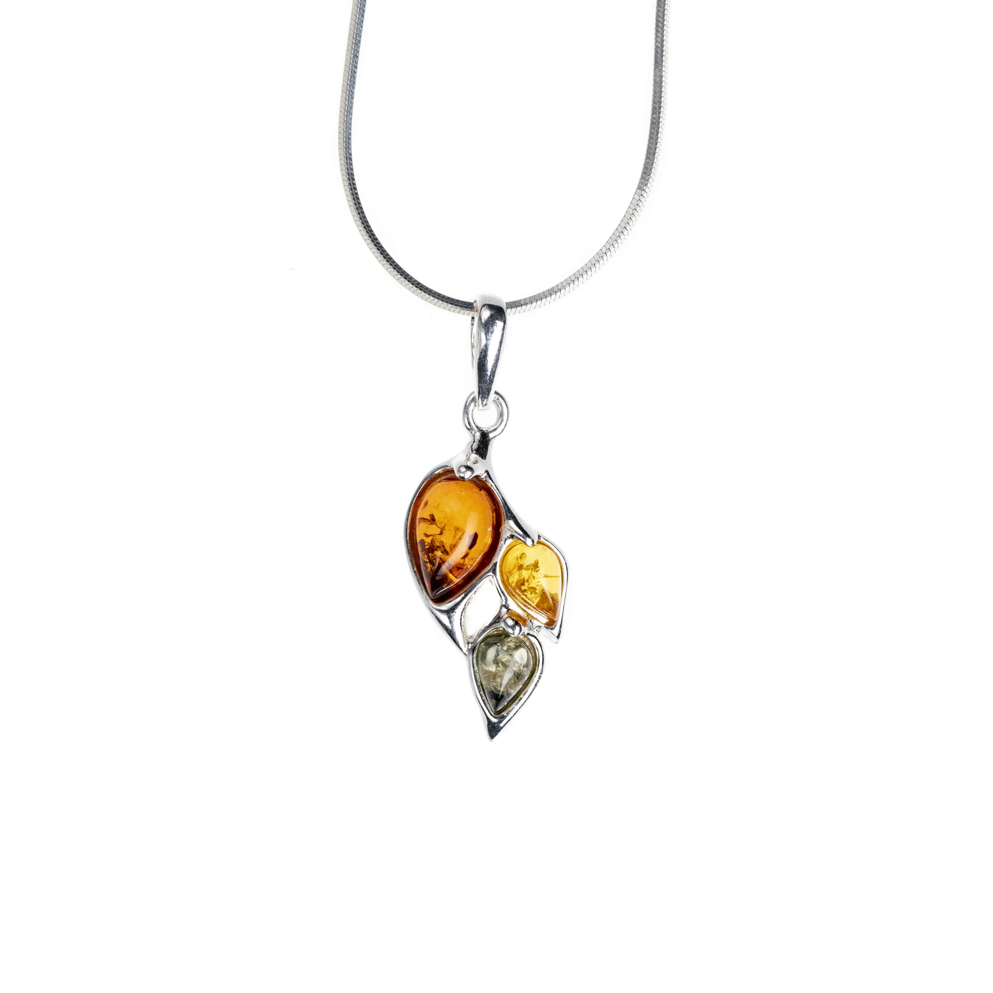 Silver necklace with mixed Baltic amber