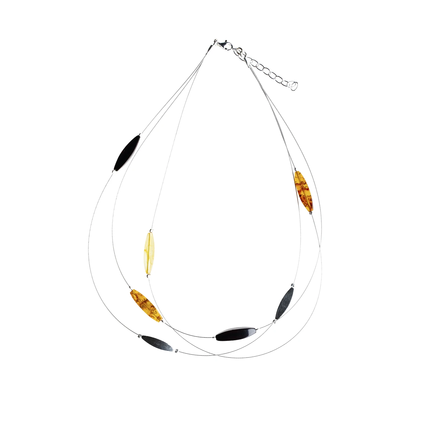 Thumbnail of Silver necklace with mixed Baltic amber