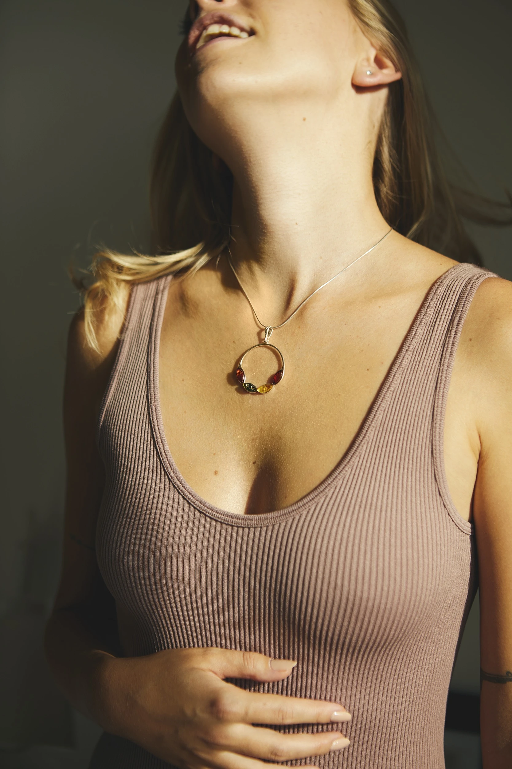Silver necklace with multi-coloured amber, Silver, Amber, Amber necklaces