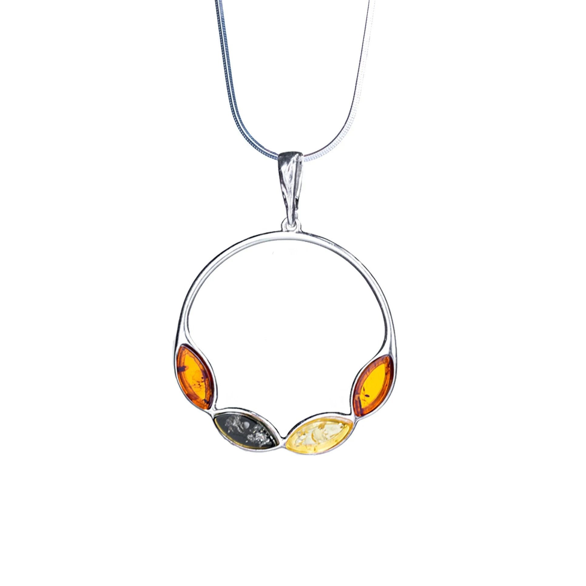 Silver necklace with multi-coloured amber, Silver, Amber, Amber necklaces