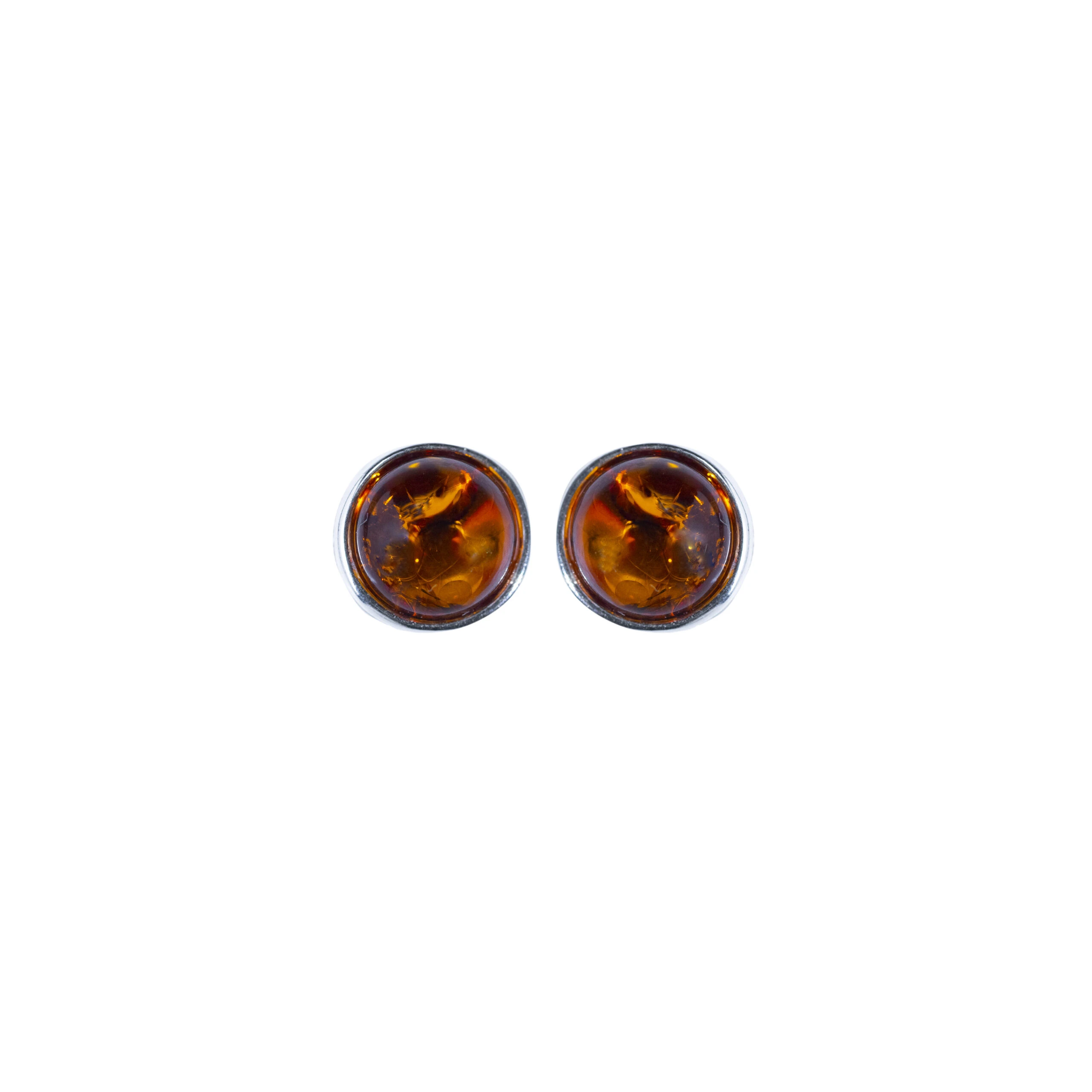 Silver stud earrings with cognac Baltic amber