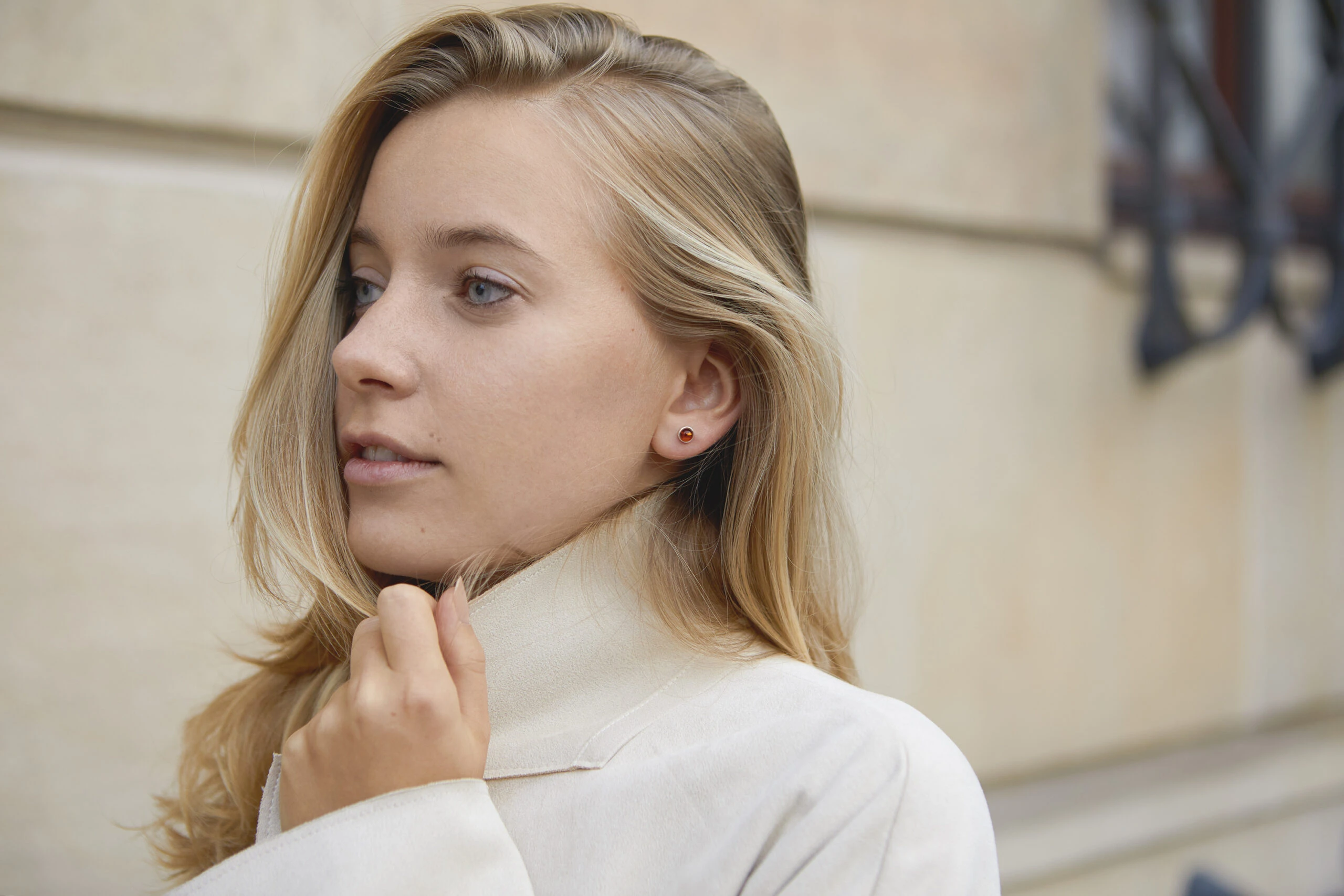 Thumbnail of Silver stud earrings with cognac Baltic amber