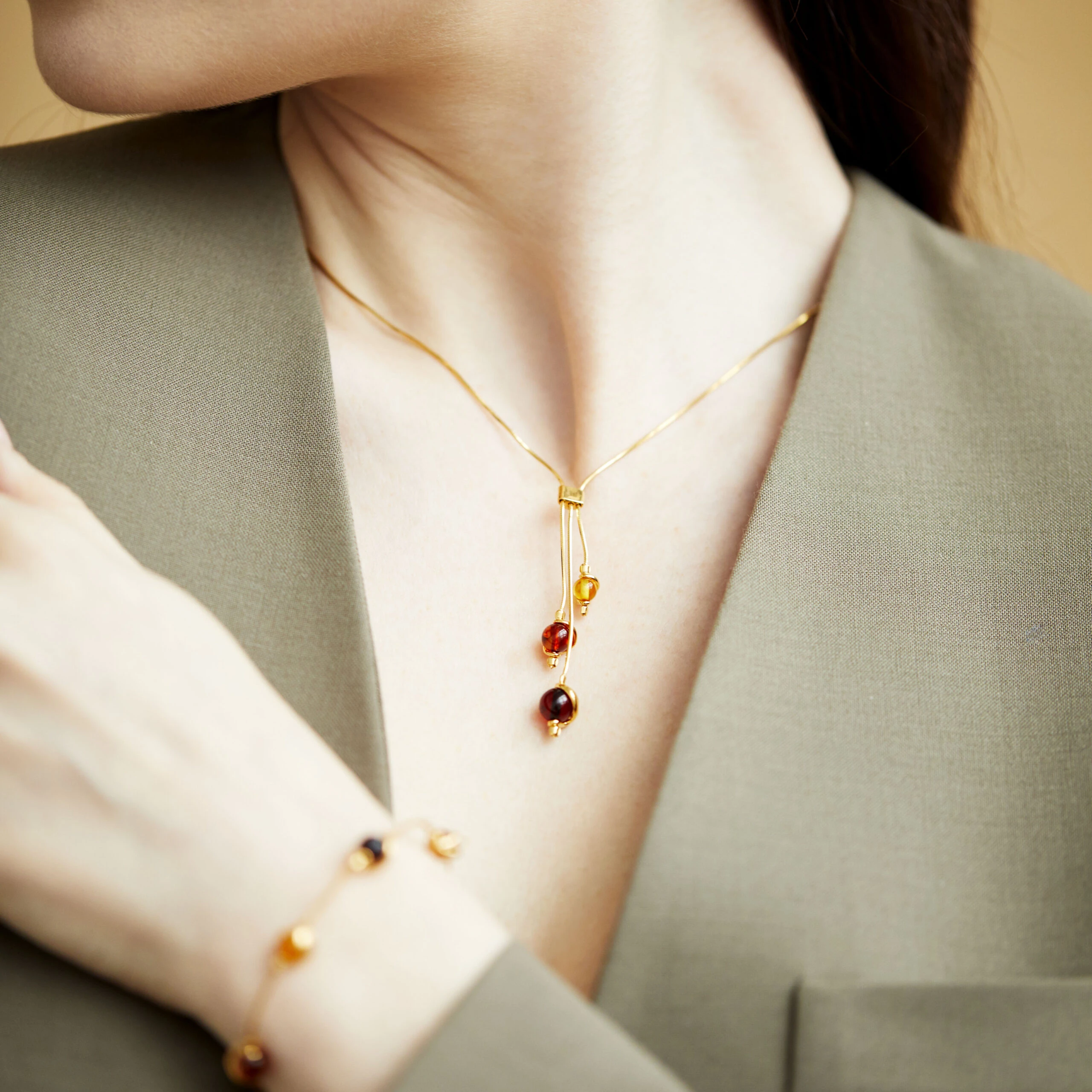 Thumbnail of Sophia gold necklace with amber