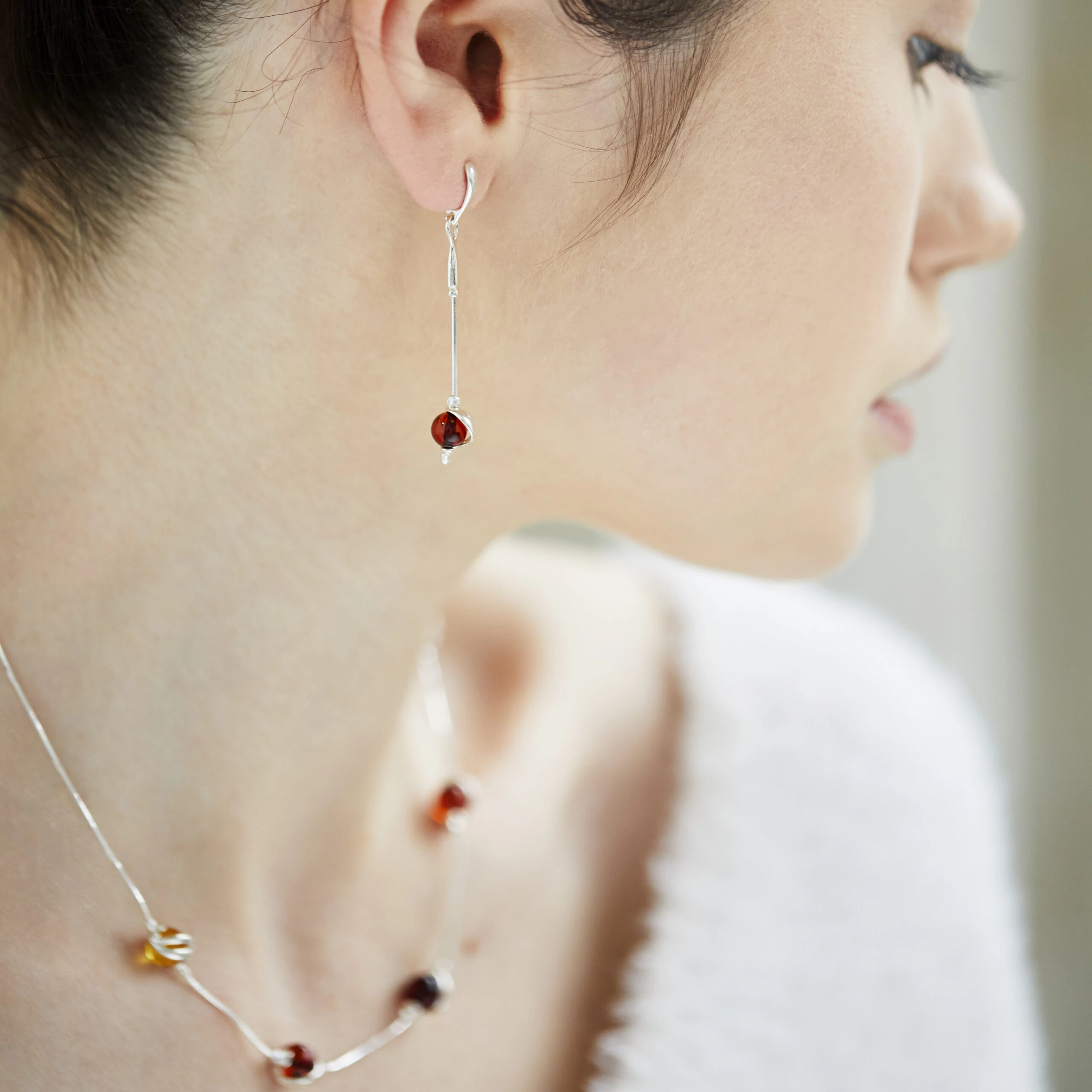 Sophia silver earrings with amber