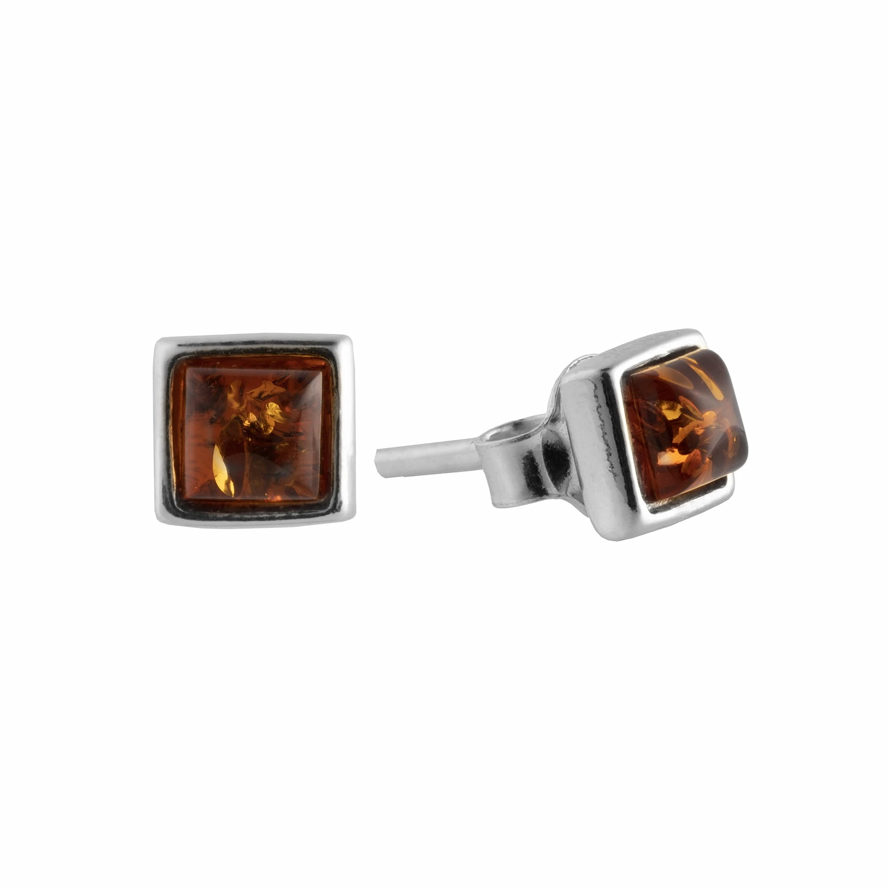 Thumbnail of Square, petite silver earrings with cognac amber