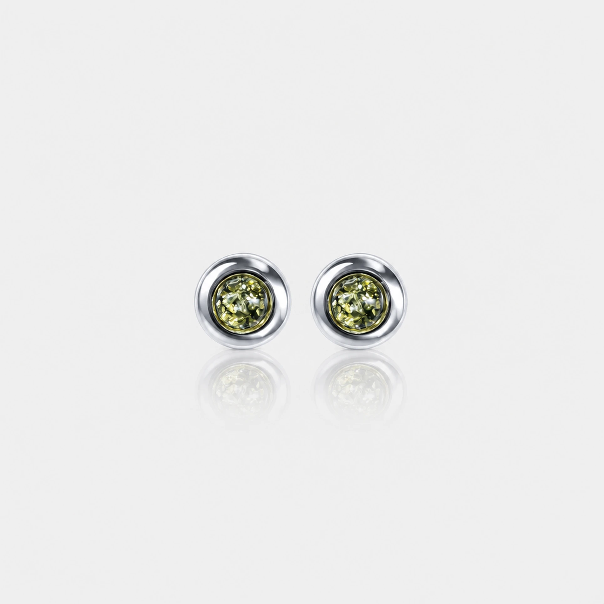 Silver stud earrings with green Baltic amber, Silver, Amber, Amber earrings