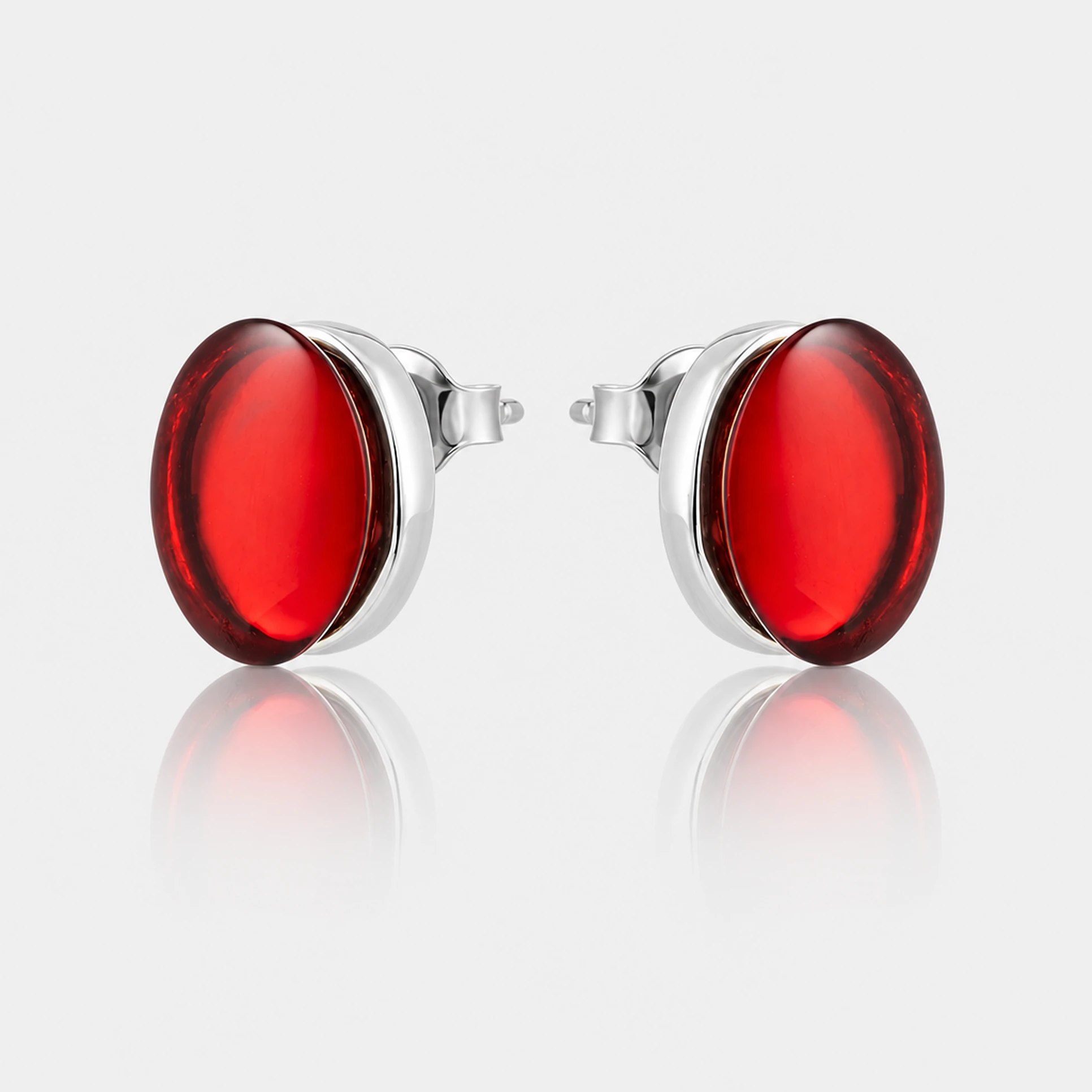 Carmen studs earrings in silver with red amber, Silver, Amber, Amber earrings