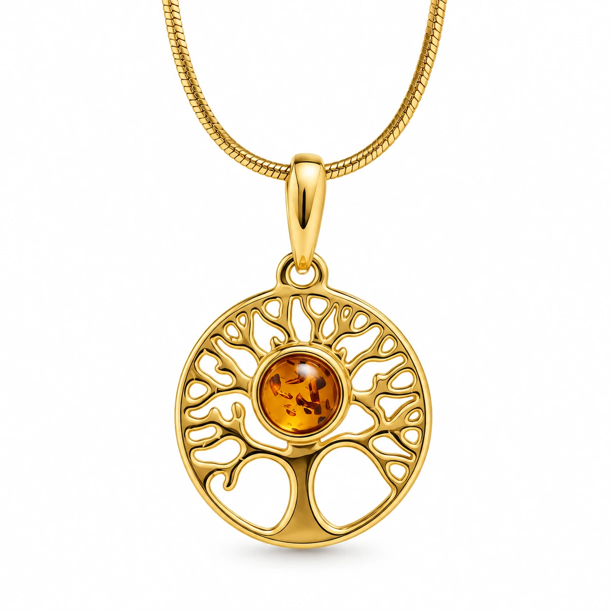 Collana albero della vita con ambra cognac
