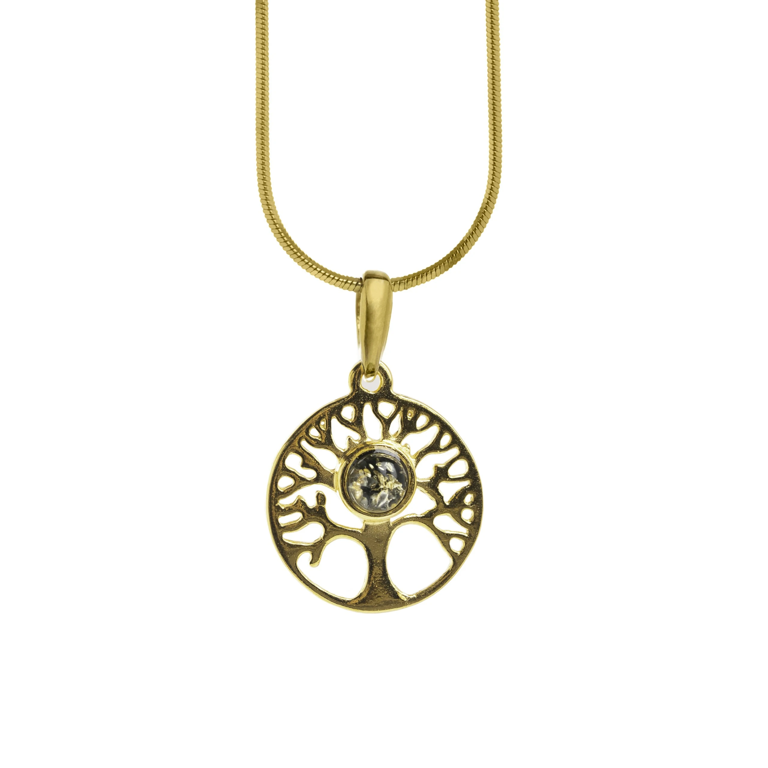 Livets träd halsband med grön bärnsten