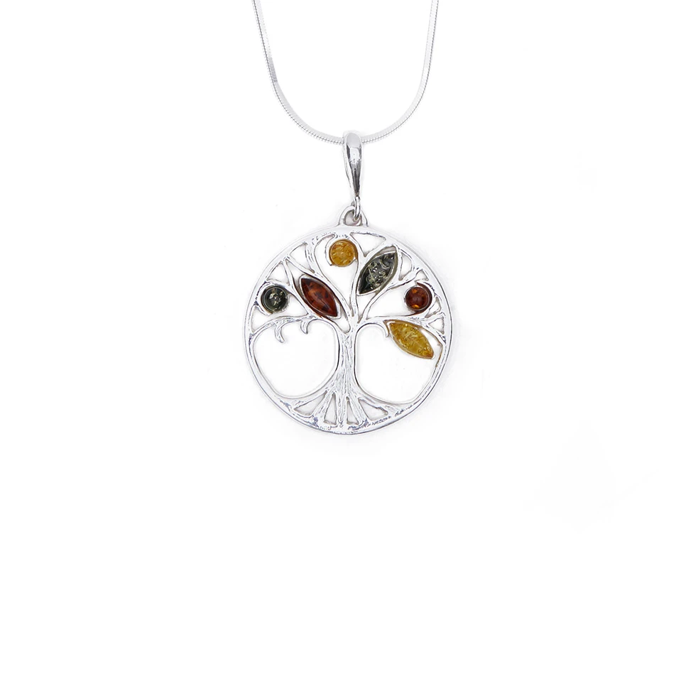 Thumbnail of Tree of life silver necklace with amber