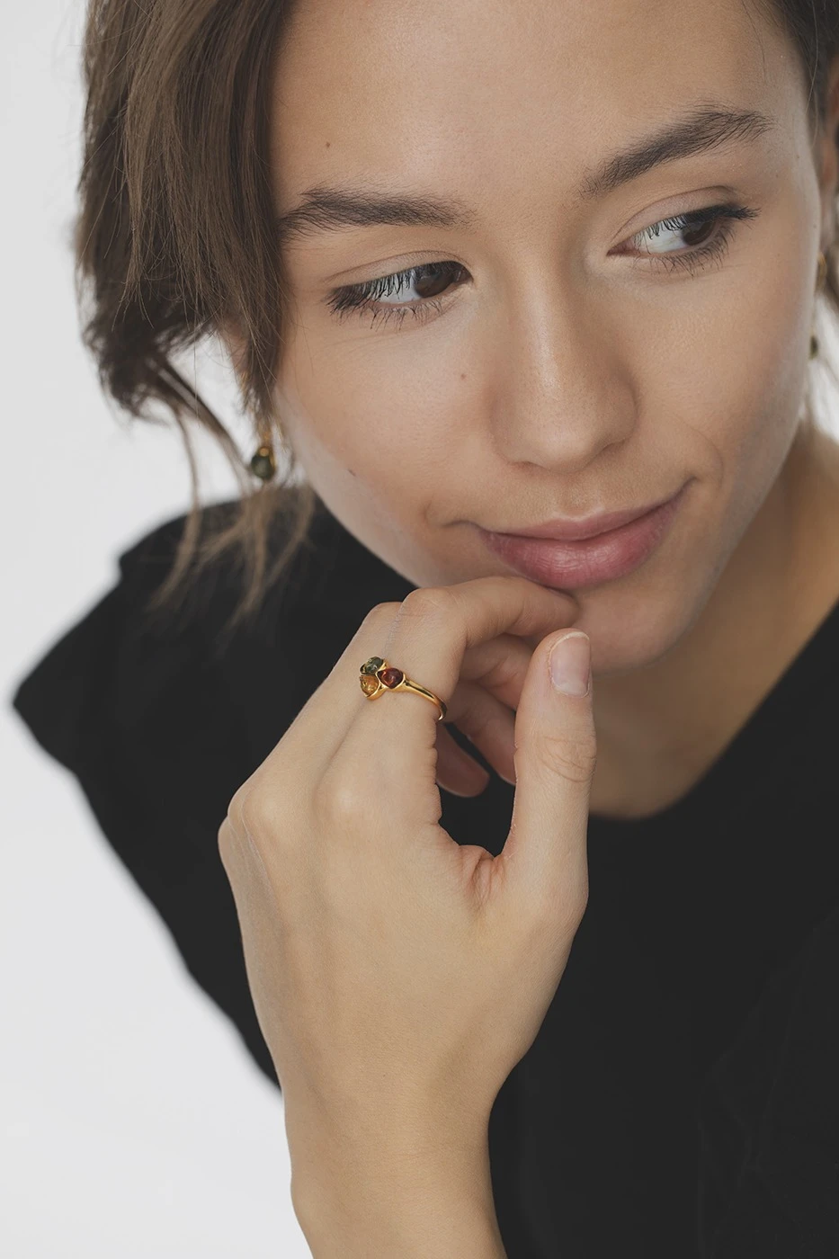 Thumbnail of Trio gold amber ring