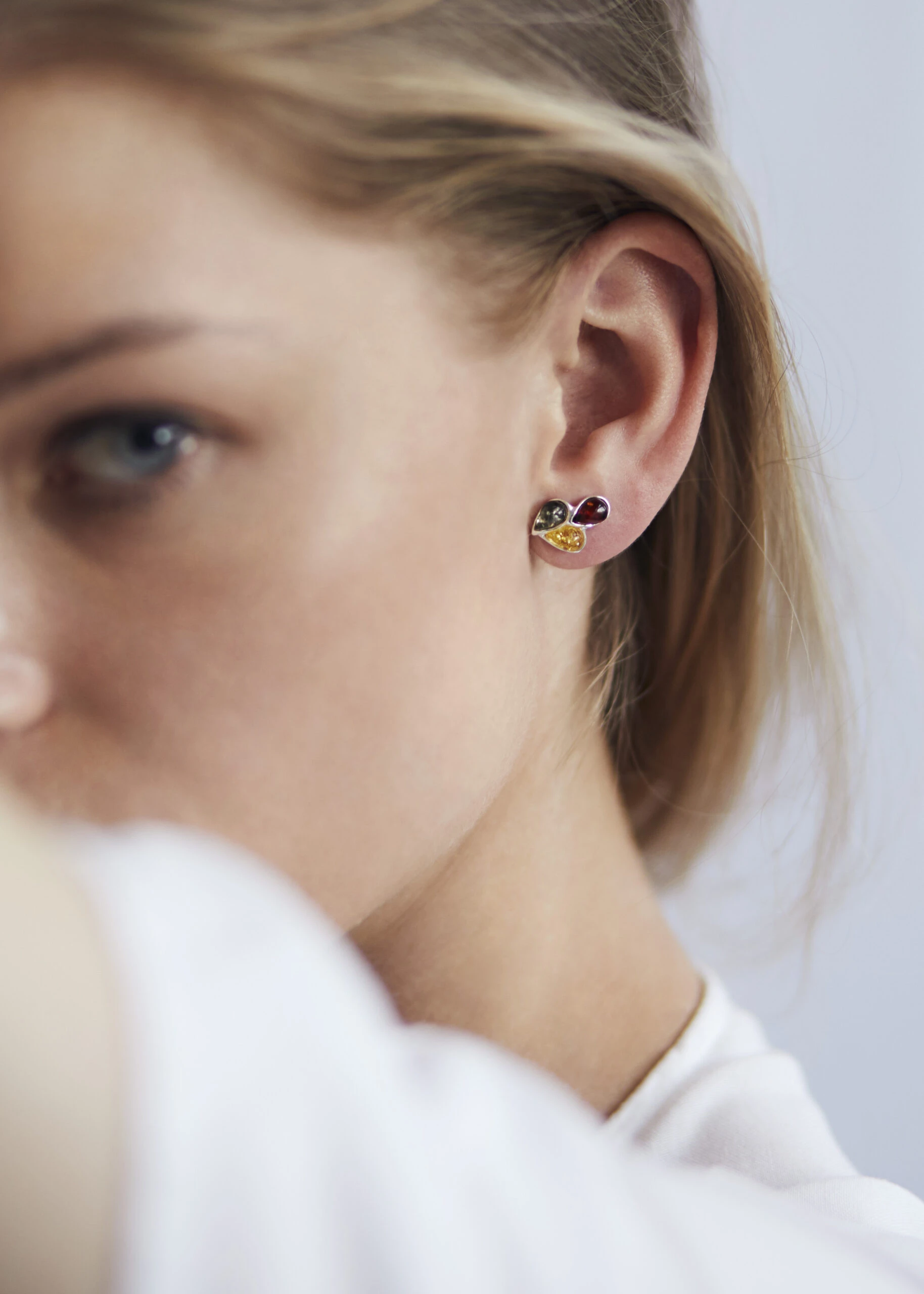 Trio studs silver with amber