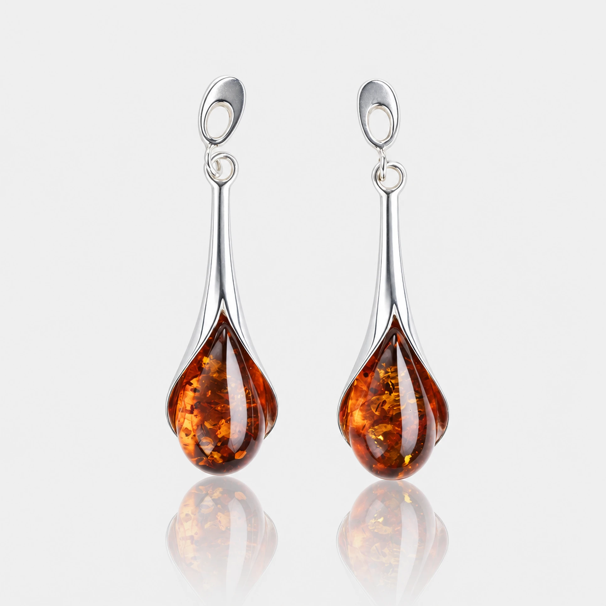 Victoria earrings in silver with amber, Silver, Amber, Amber earrings