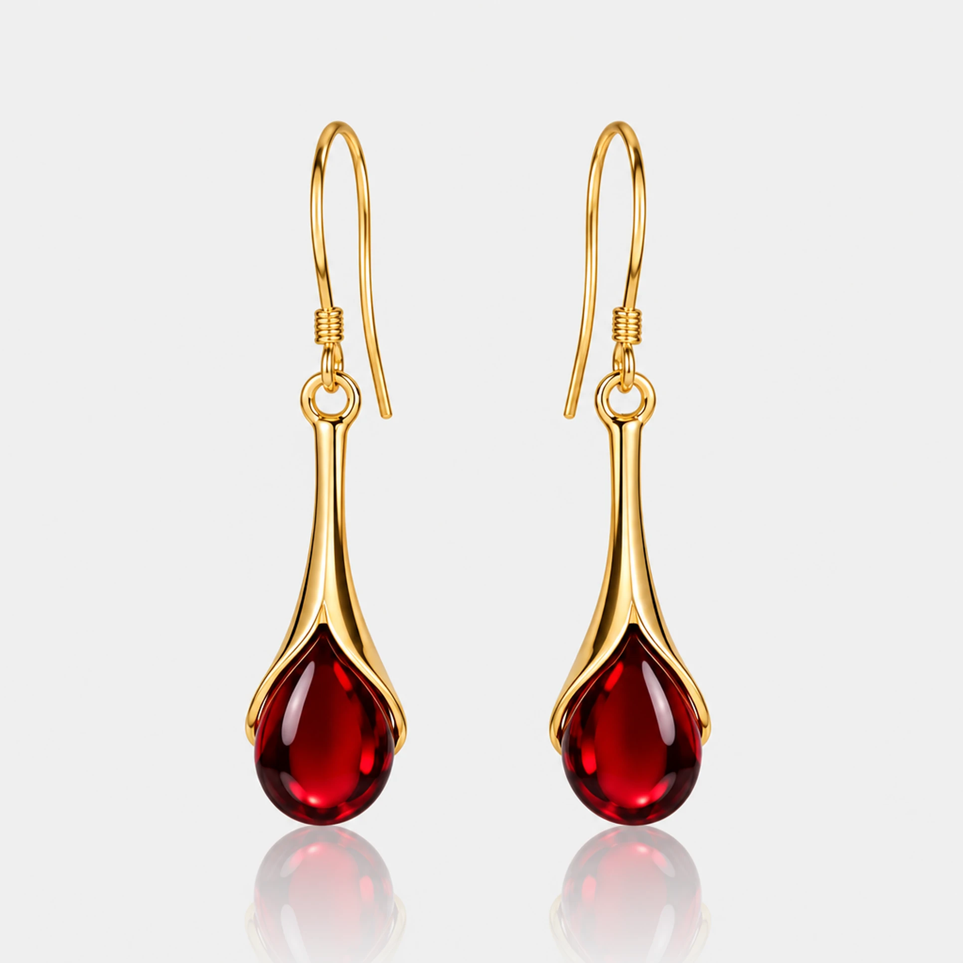 Victoria earrings in gold with cherry amber, Gold-plated, Amber, Amber earrings