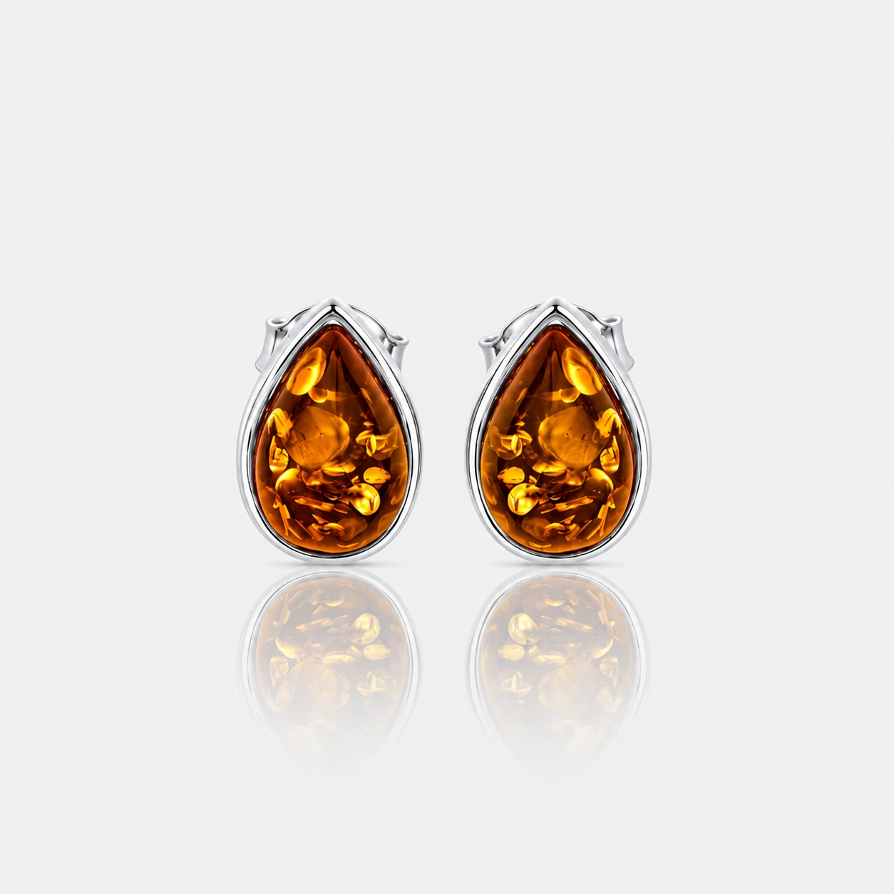 Victoria silver stud earrings with cognac amber, Silver, Amber, Amber earrings