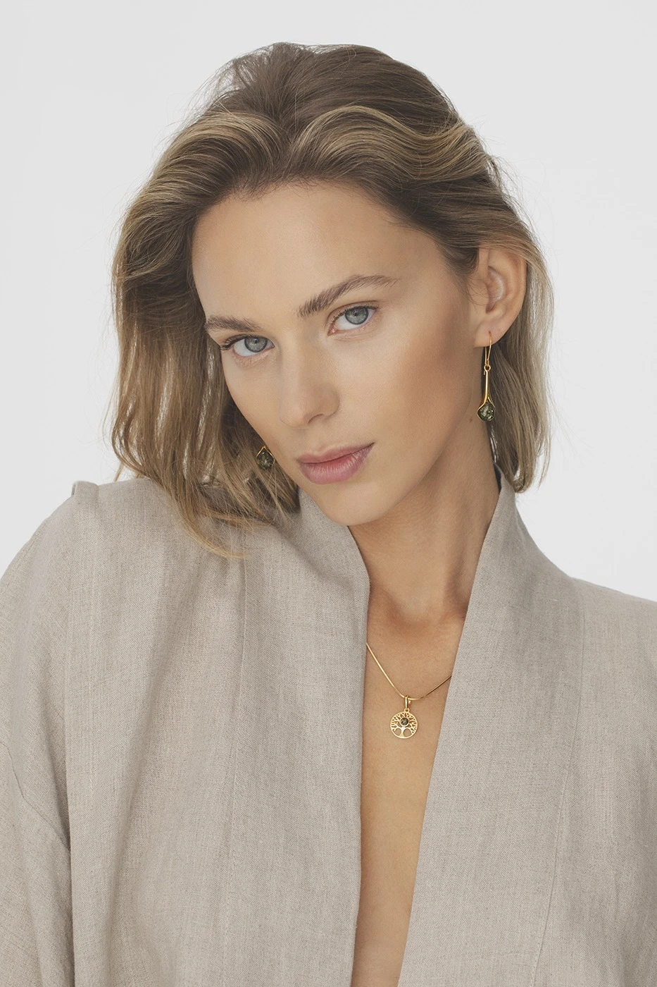 Thumbnail of Victoria earrings in gold with green amber