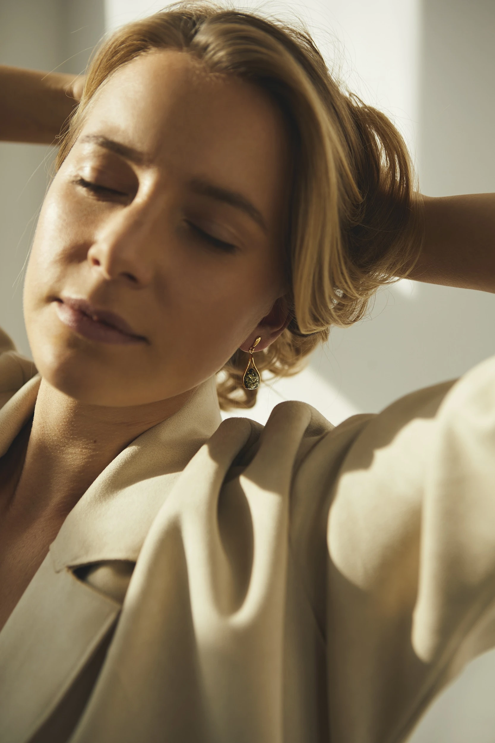 Thumbnail of Victoria earrings in gold with green amber